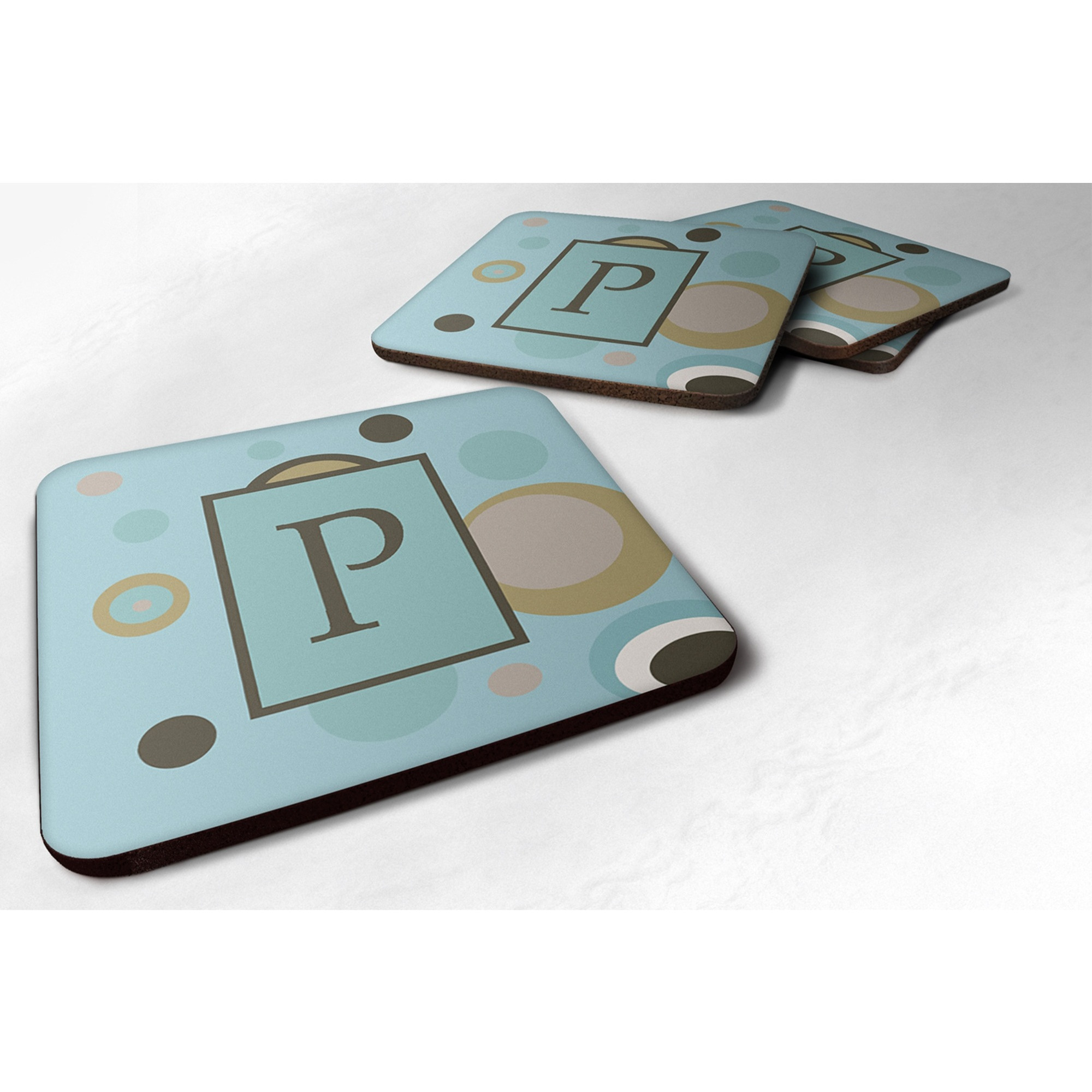&quotCaroline's Treasures CJ1013-PFC Monogram-Blue Dots Foam Coasters (Set of 4), Initial Letter P, 3.5"" H x 3.5"" W, Multicolor"