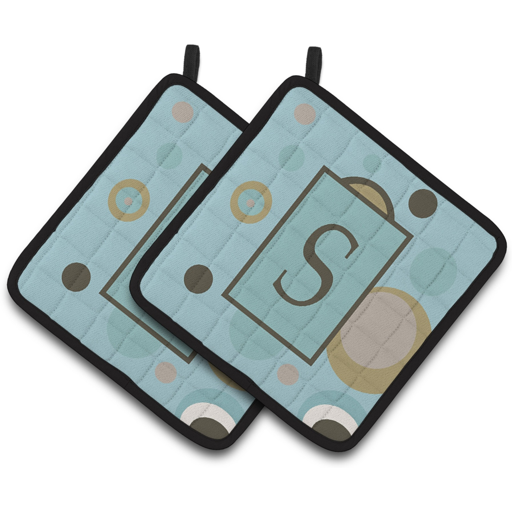 &quotCaroline's Treasures Monogram - Initial S Blue Dots Pair of Pot Holders CJ1013-SPTHD, 7.5HX7.5W, Multicolor"