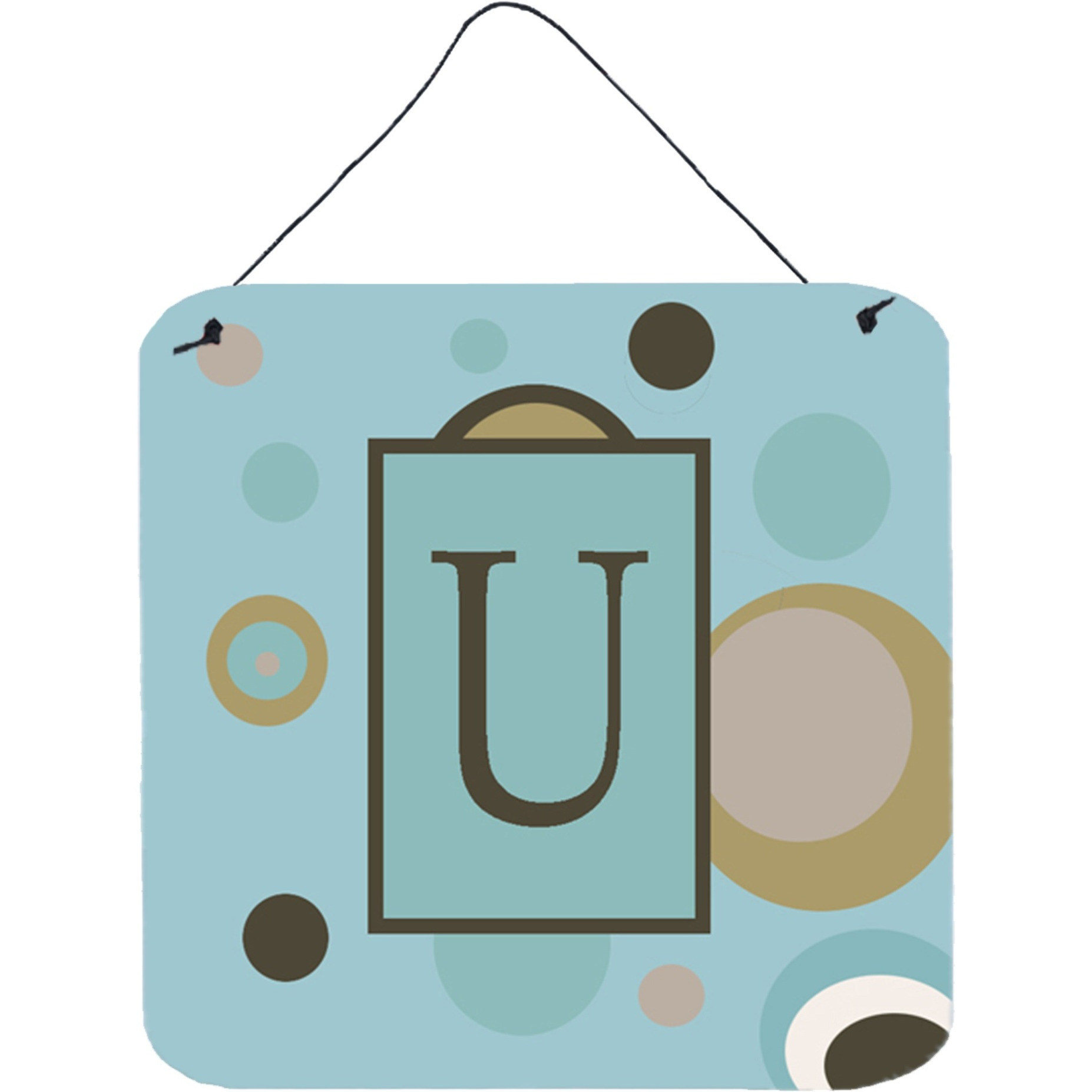 &quotCaroline's Treasures Letter U Initial with Monogram-Blue Dots Wall or Door Hanging Prints, 6 x 6"", Multicolor"