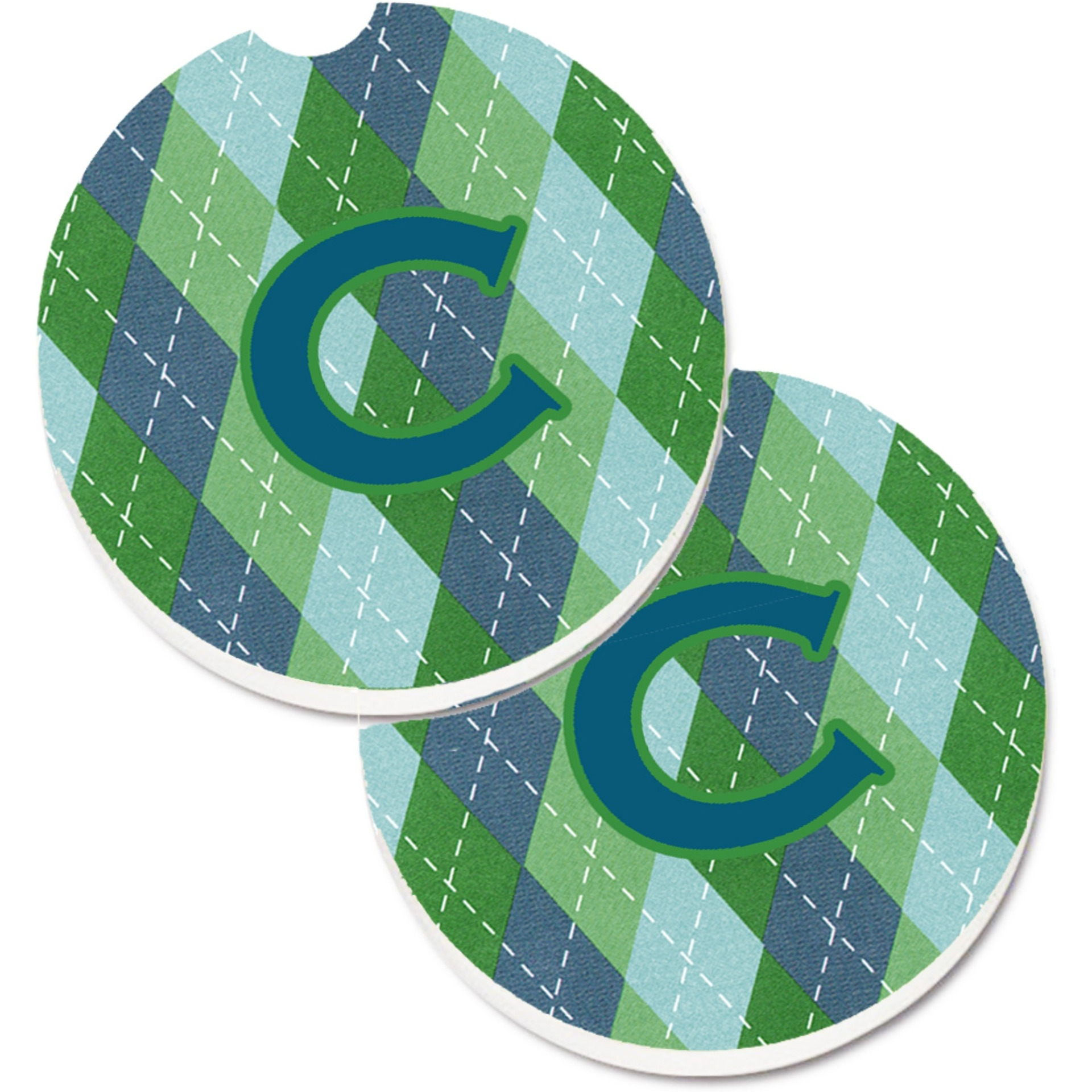 &quotCaroline's Treasures Monogram - Initial C Blue Argoyle Set of 2 Cup Holder Car Coasters CJ1020-CCARC, 2.56, Multicolor"
