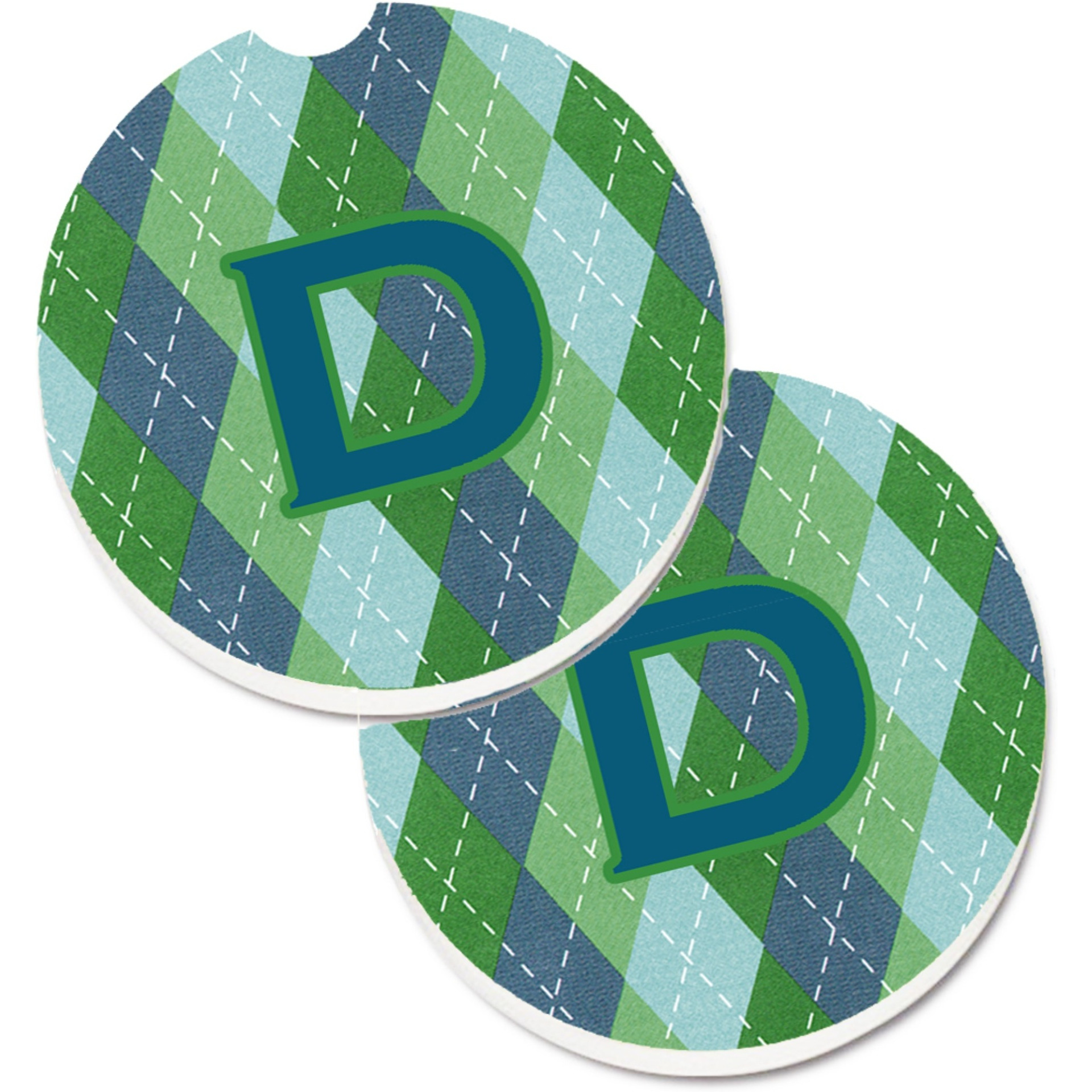 &quotCaroline's Treasures Monogram - Initial D Blue Argoyle Set of 2 Cup Holder Car Coasters CJ1020-DCARC, 2.56, Multicolor"