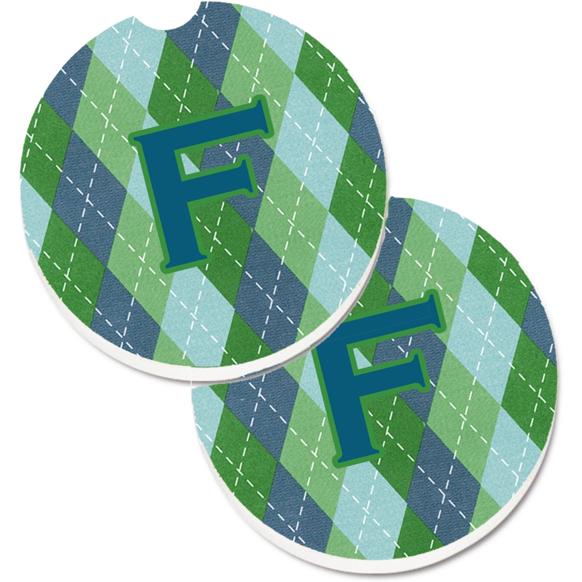 &quotCaroline's Treasures Monogram - Initial F Blue Argoyle Set of 2 Cup Holder Car Coasters CJ1020-FCARC, 2.56, Multicolor"