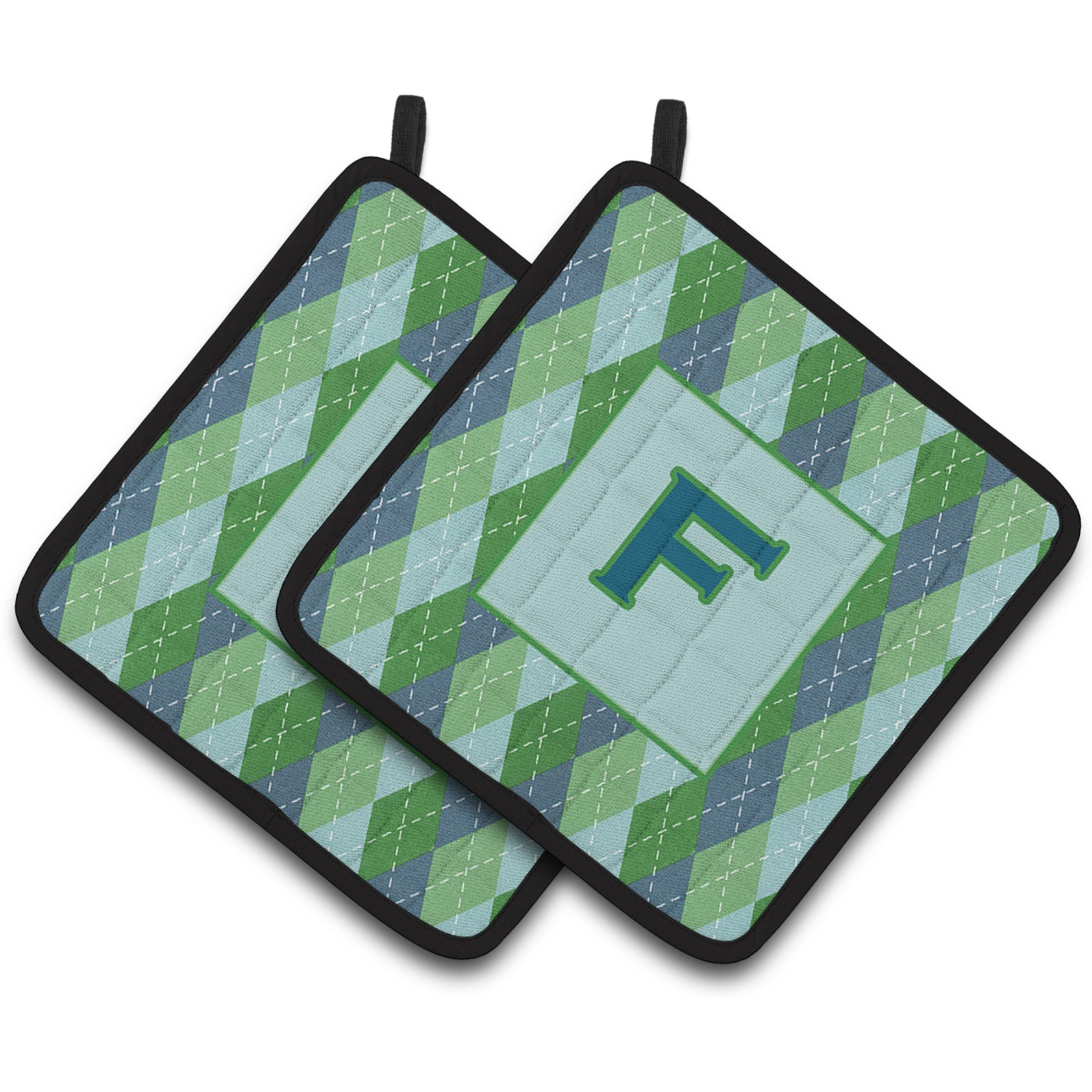 &quotCaroline's Treasures Monogram - Initial F Blue Argoyle Pair of Pot Holders CJ1020-FPTHD, 7.5HX7.5W, Multicolor"