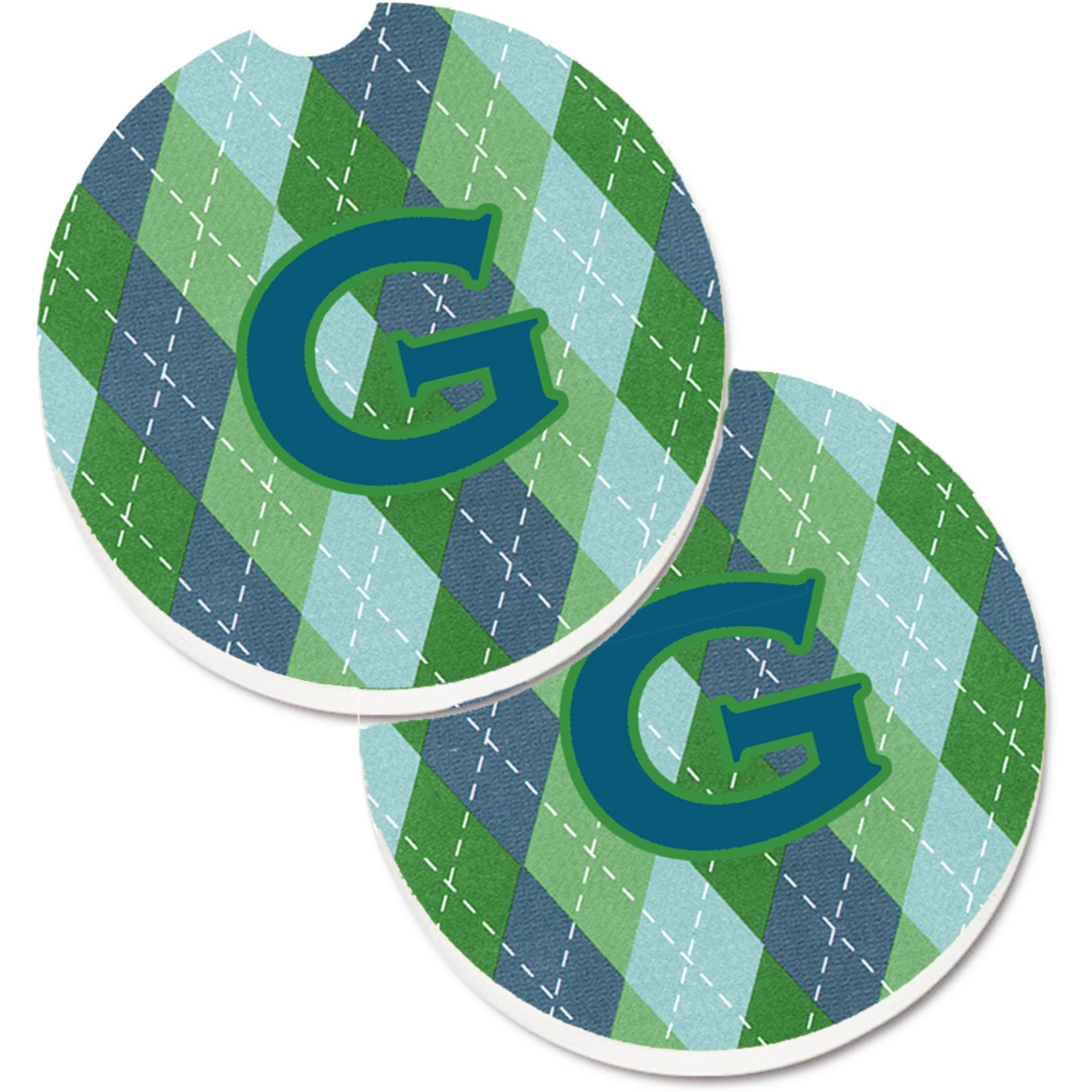 &quotCaroline's Treasures Monogram - Initial G Blue Argoyle Set of 2 Cup Holder Car Coasters CJ1020-GCARC, 2.56, Multicolor"