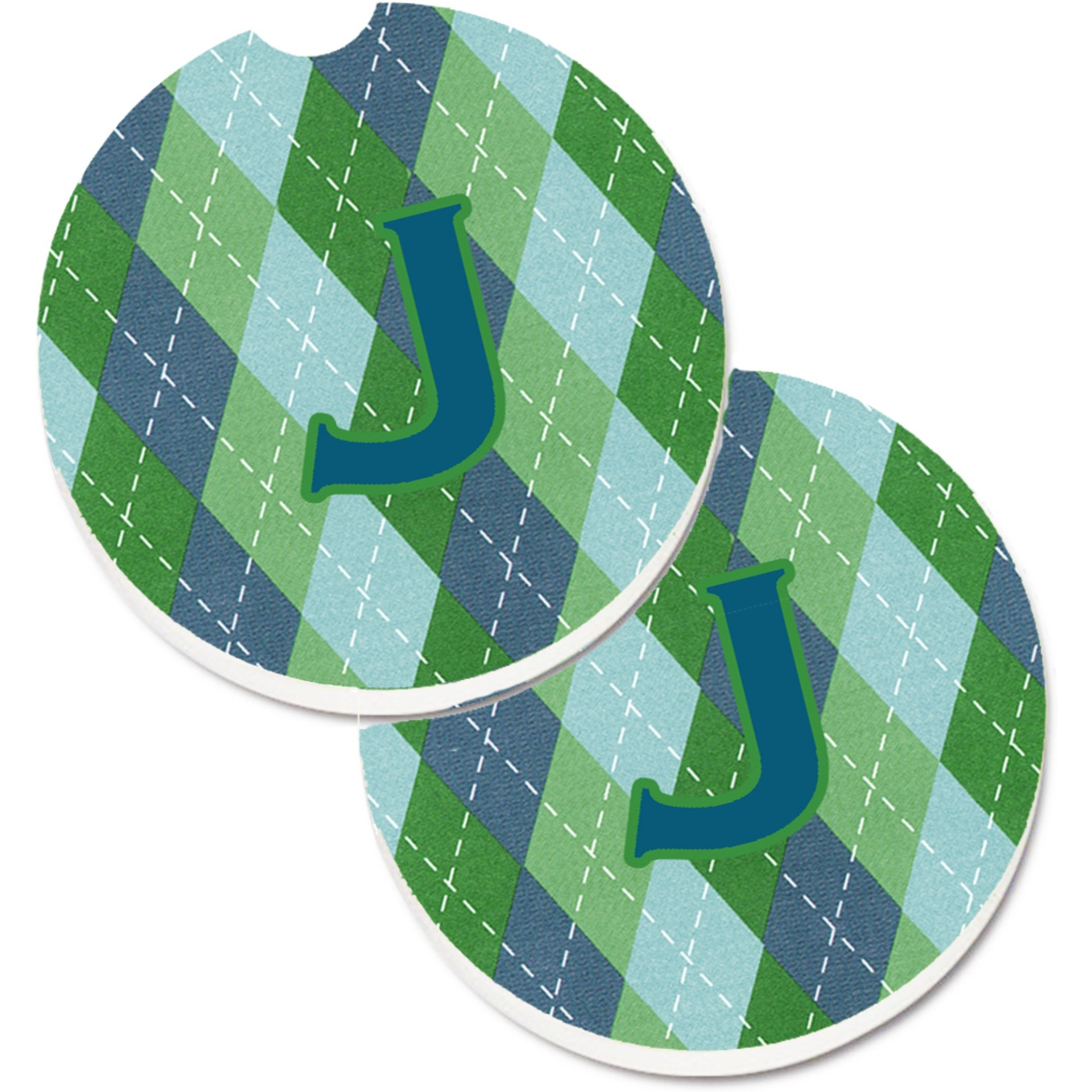 &quotCaroline's Treasures Monogram - Initial J Blue Argoyle Set of 2 Cup Holder Car Coasters CJ1020-JCARC, 2.56, Multicolor"