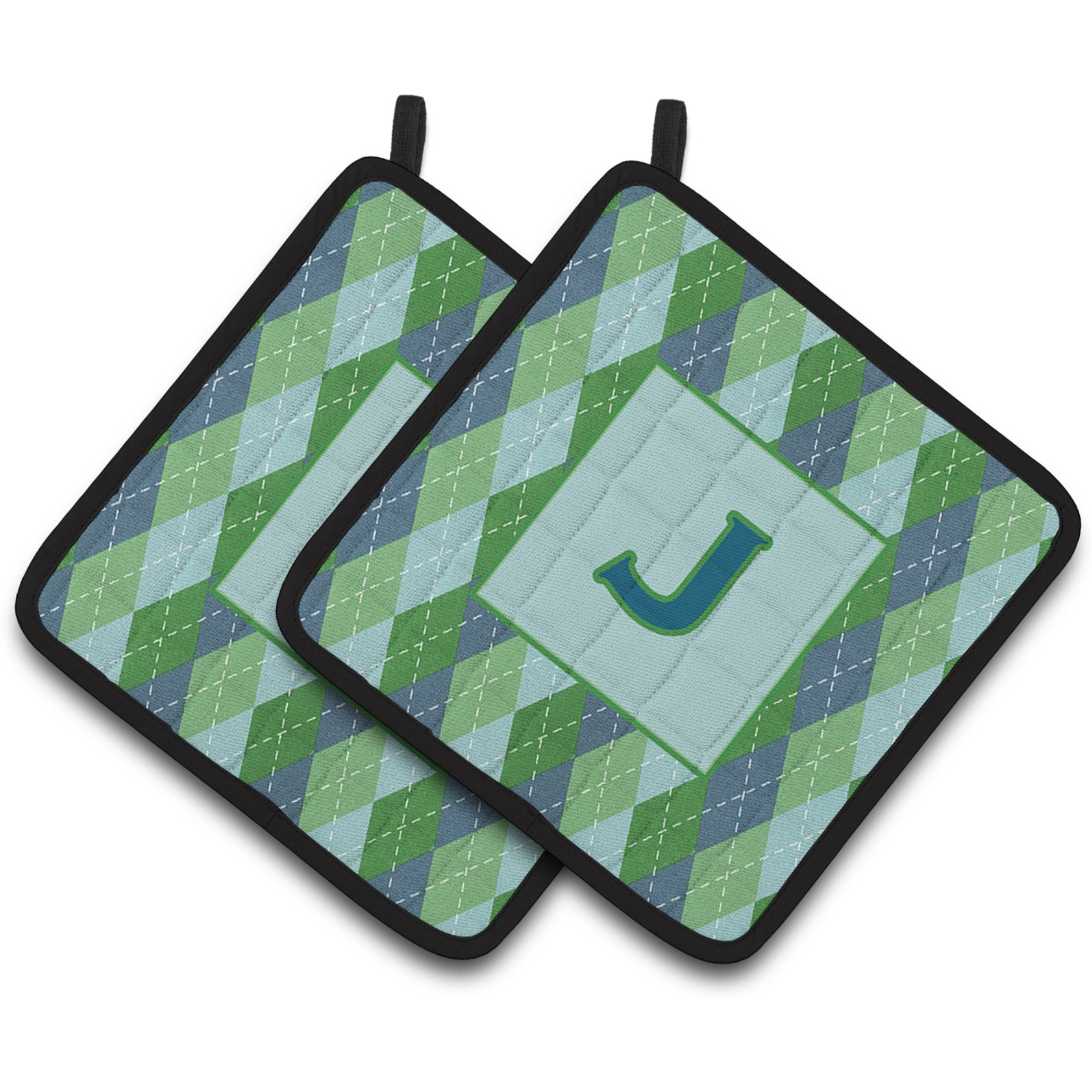 &quotCaroline's Treasures Monogram - Initial J Blue Argoyle Pair of Pot Holders CJ1020-JPTHD, 7.5HX7.5W, Multicolor"