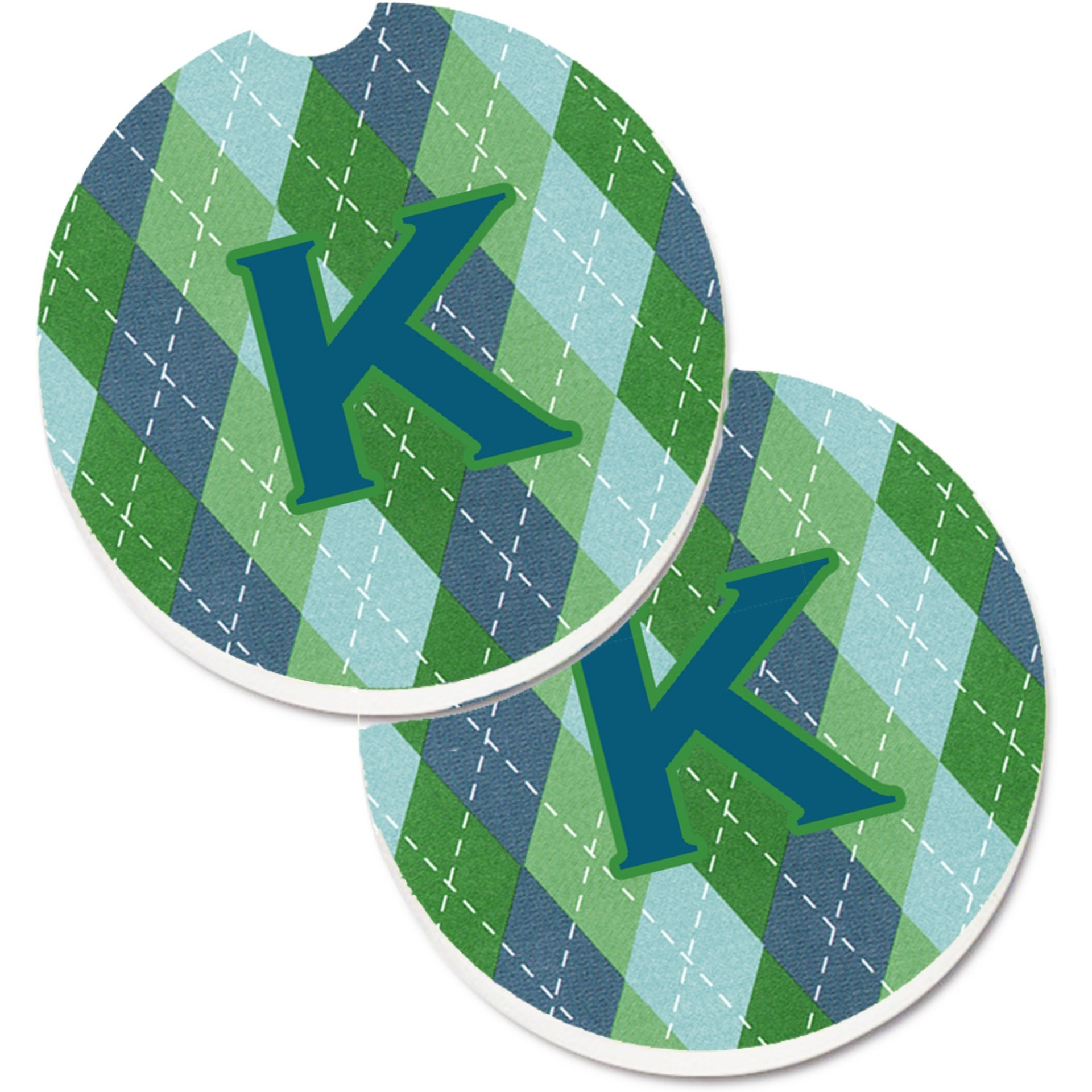 &quotCaroline's Treasures Monogram - Initial K Blue Argoyle Set of 2 Cup Holder Car Coasters CJ1020-KCARC, 2.56, Multicolor"