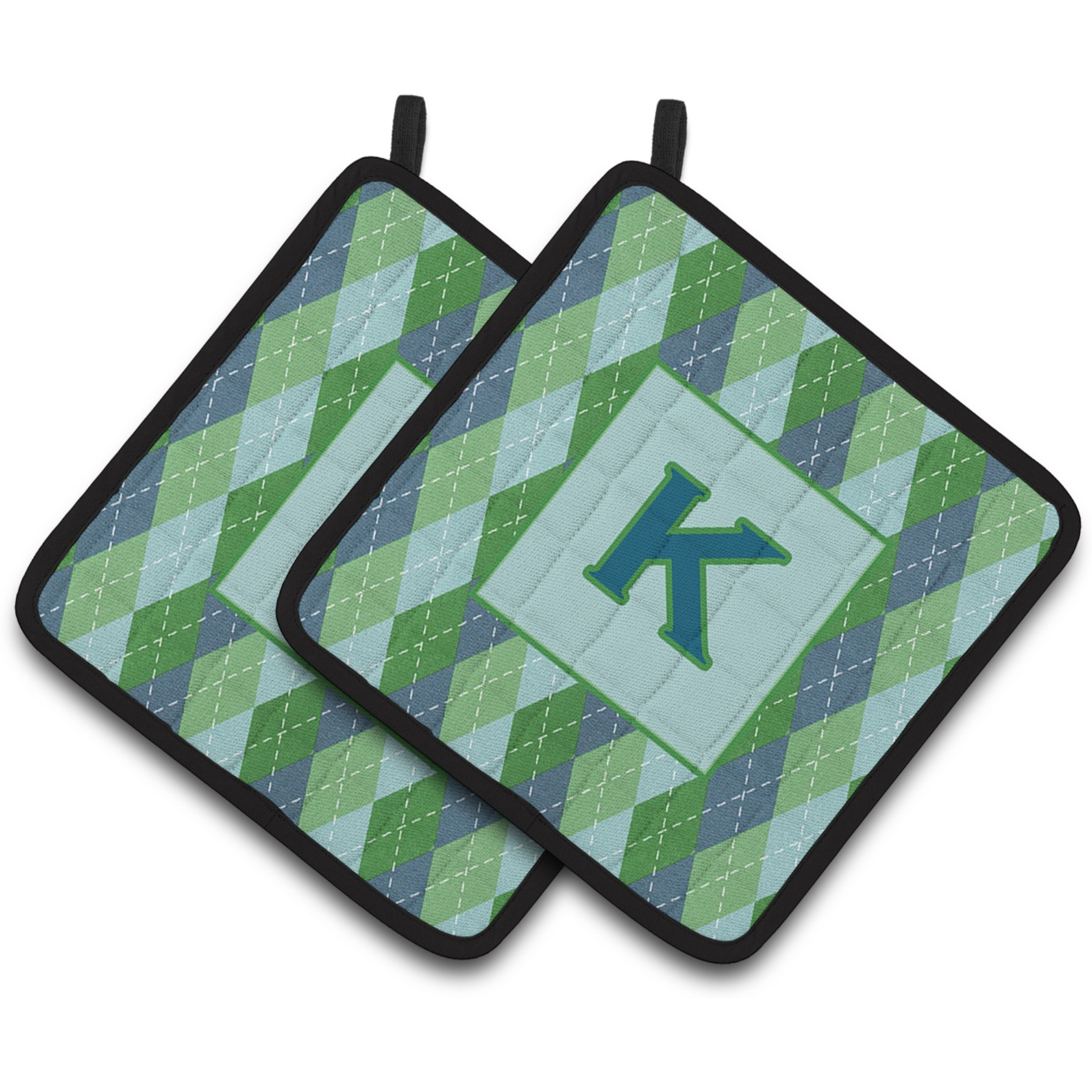 &quotCaroline's Treasures Monogram - Initial K Blue Argoyle Pair of Pot Holders CJ1020-KPTHD, 7.5HX7.5W, Multicolor"