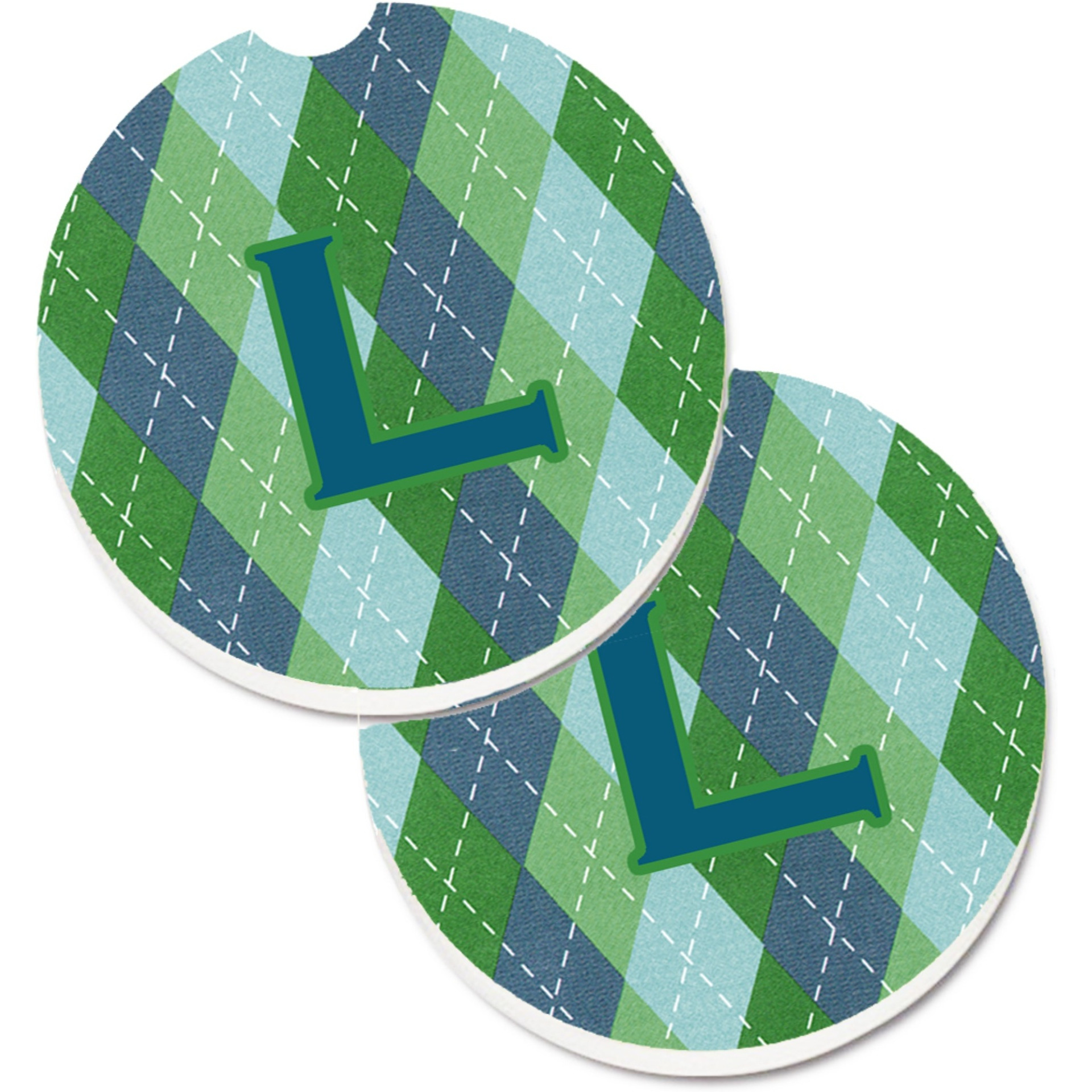 &quotCaroline's Treasures Monogram - Initial L Blue Argoyle Set of 2 Cup Holder Car Coasters CJ1020-LCARC, 2.56, Multicolor"