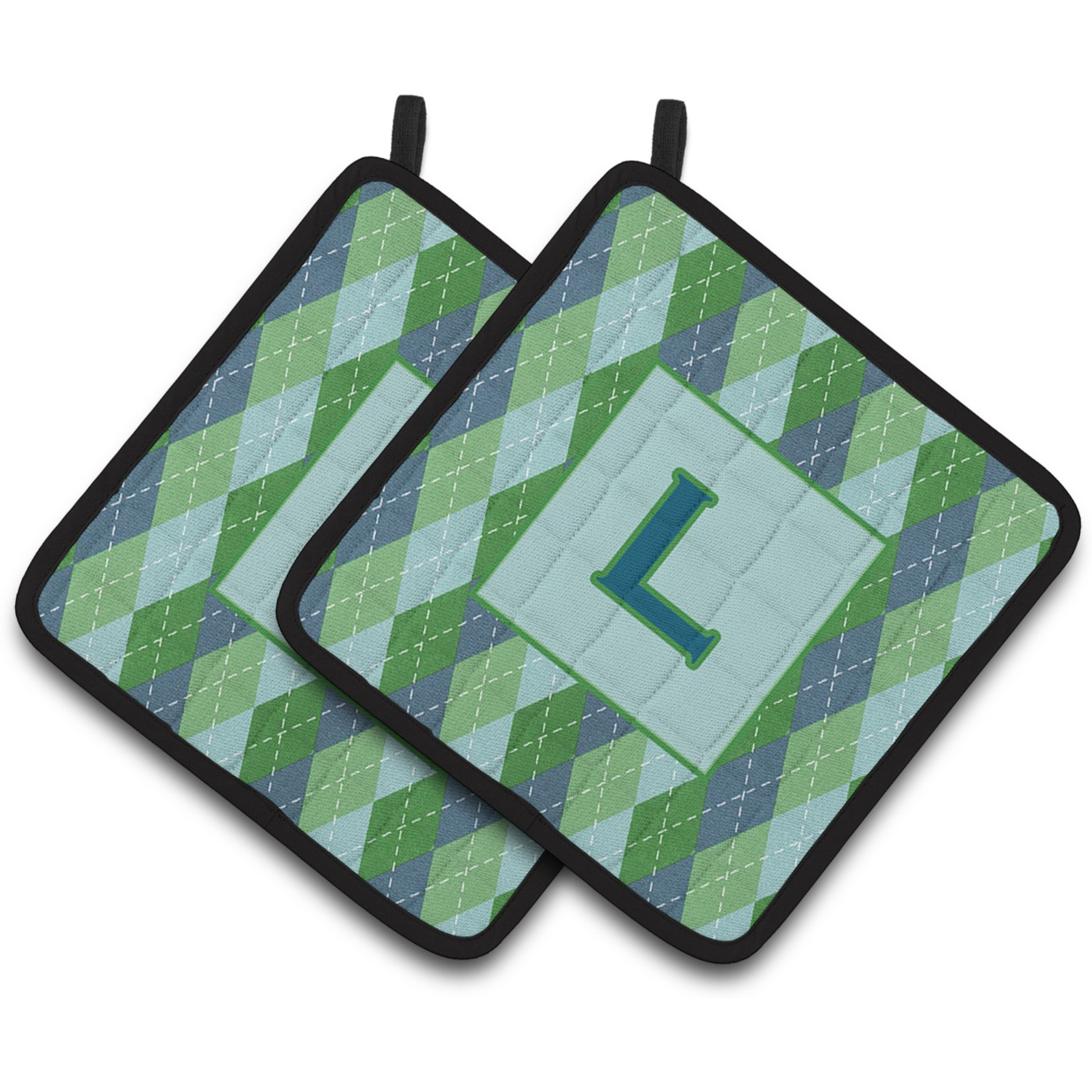&quotCaroline's Treasures Monogram - Initial L Blue Argoyle Pair of Pot Holders CJ1020-LPTHD, 7.5HX7.5W, Multicolor"