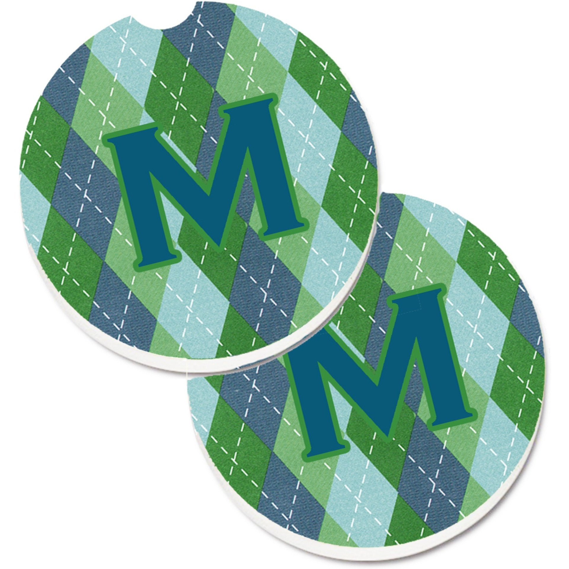 &quotCaroline's Treasures Monogram - Initial M Blue Argoyle Set of 2 Cup Holder Car Coasters CJ1020-MCARC, 2.56, Multicolor"
