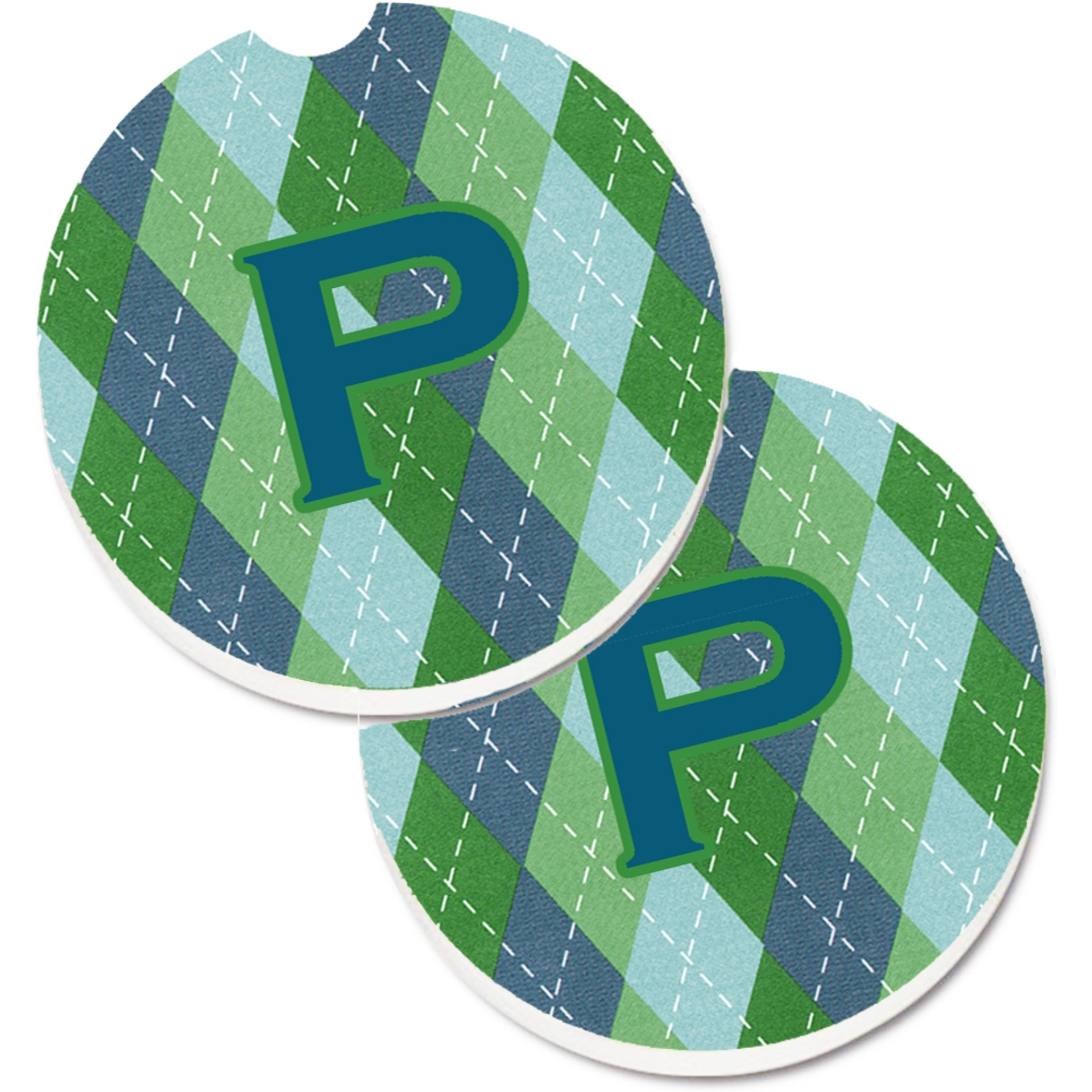 &quotCaroline's Treasures Initial P Monogram - Blue Argoyle Set of 2 Cup Holder Car Coasters CJ1020-PCARC, 2.56, Multicolor"