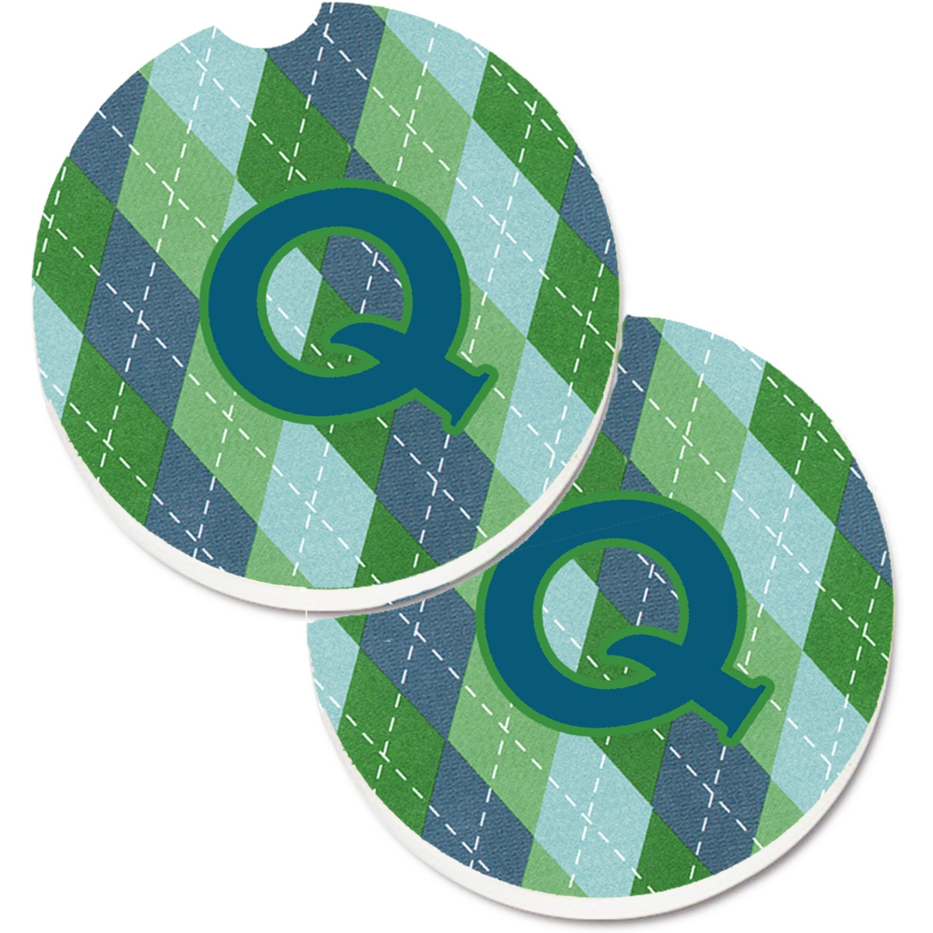&quotCaroline's Treasures Initial Q Monogram - Blue Argoyle Set of 2 Cup Holder Car Coasters CJ1020-QCARC, 2.56, Multicolor"