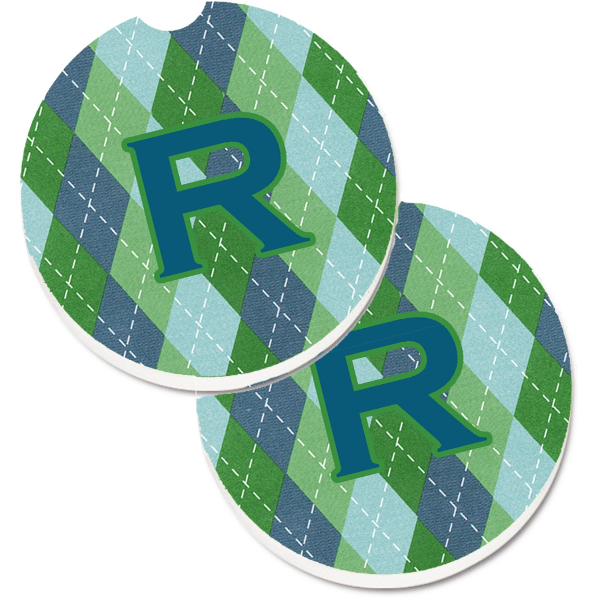 &quotCaroline's Treasures Initial R Monogram - Blue Argoyle Set of 2 Cup Holder Car Coasters CJ1020-RCARC, 2.56, Multicolor"