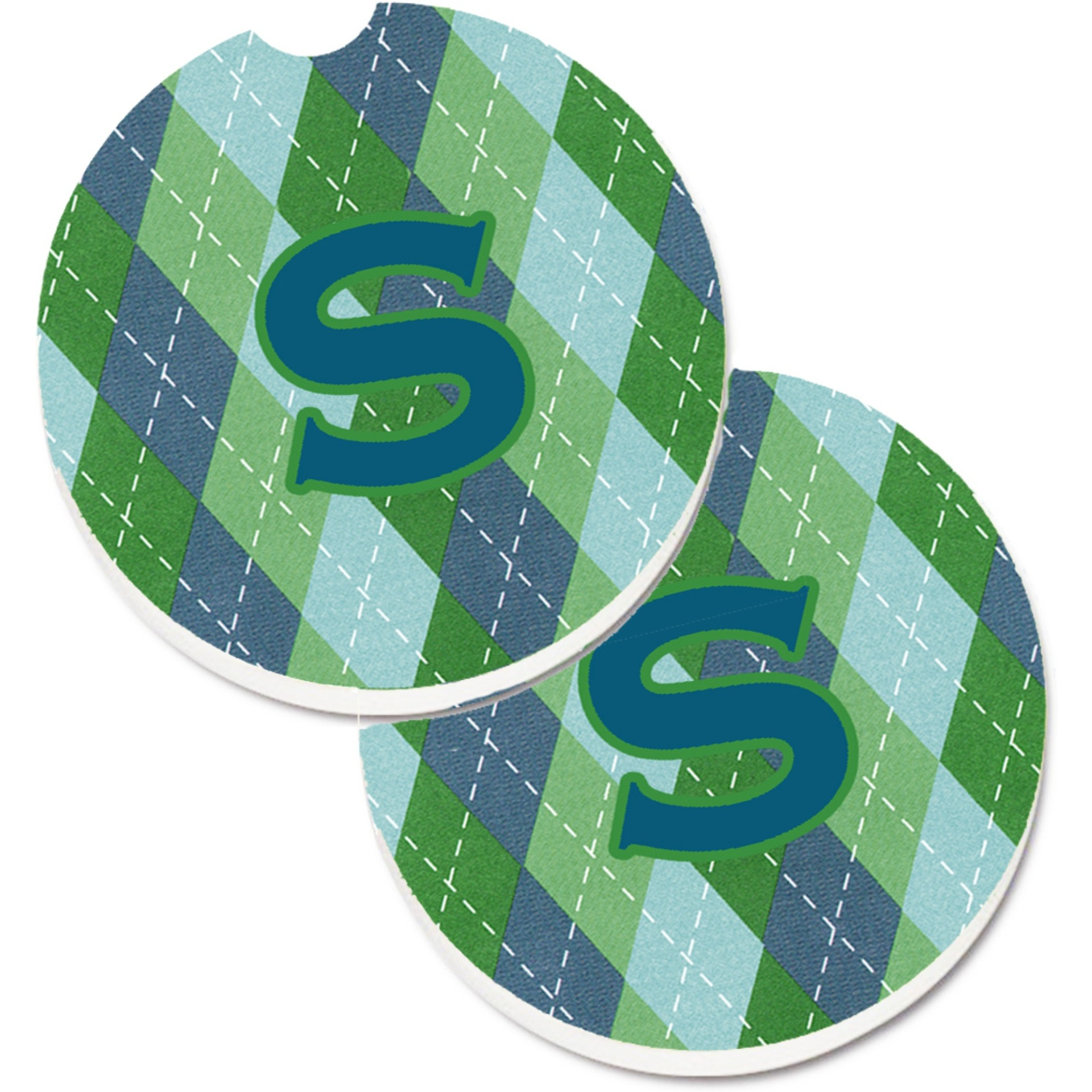 &quotCaroline's Treasures Initial S Monogram - Blue Argoyle Set of 2 Cup Holder Car Coasters CJ1020-SCARC, 2.56, Multicolor"