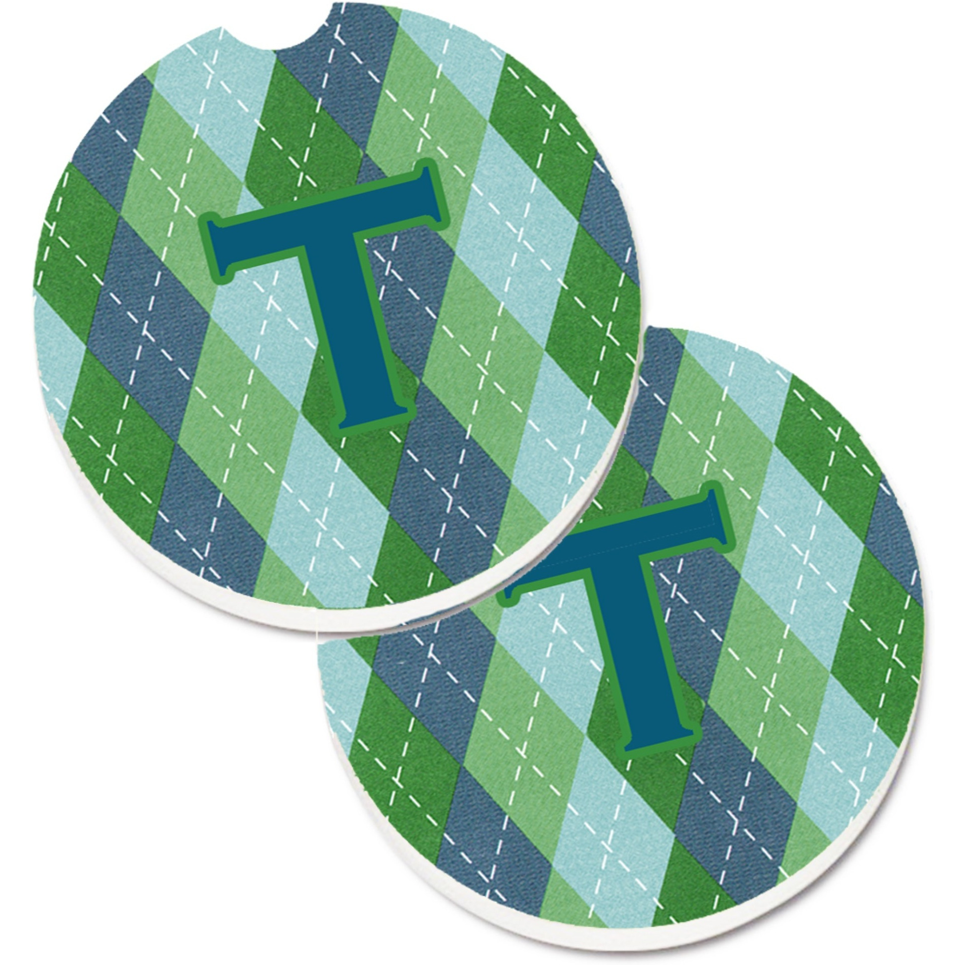 &quotCaroline's Treasures Initial T Monogram - Blue Argoyle Set of 2 Cup Holder Car Coasters CJ1020-TCARC, 2.56, Multicolor"