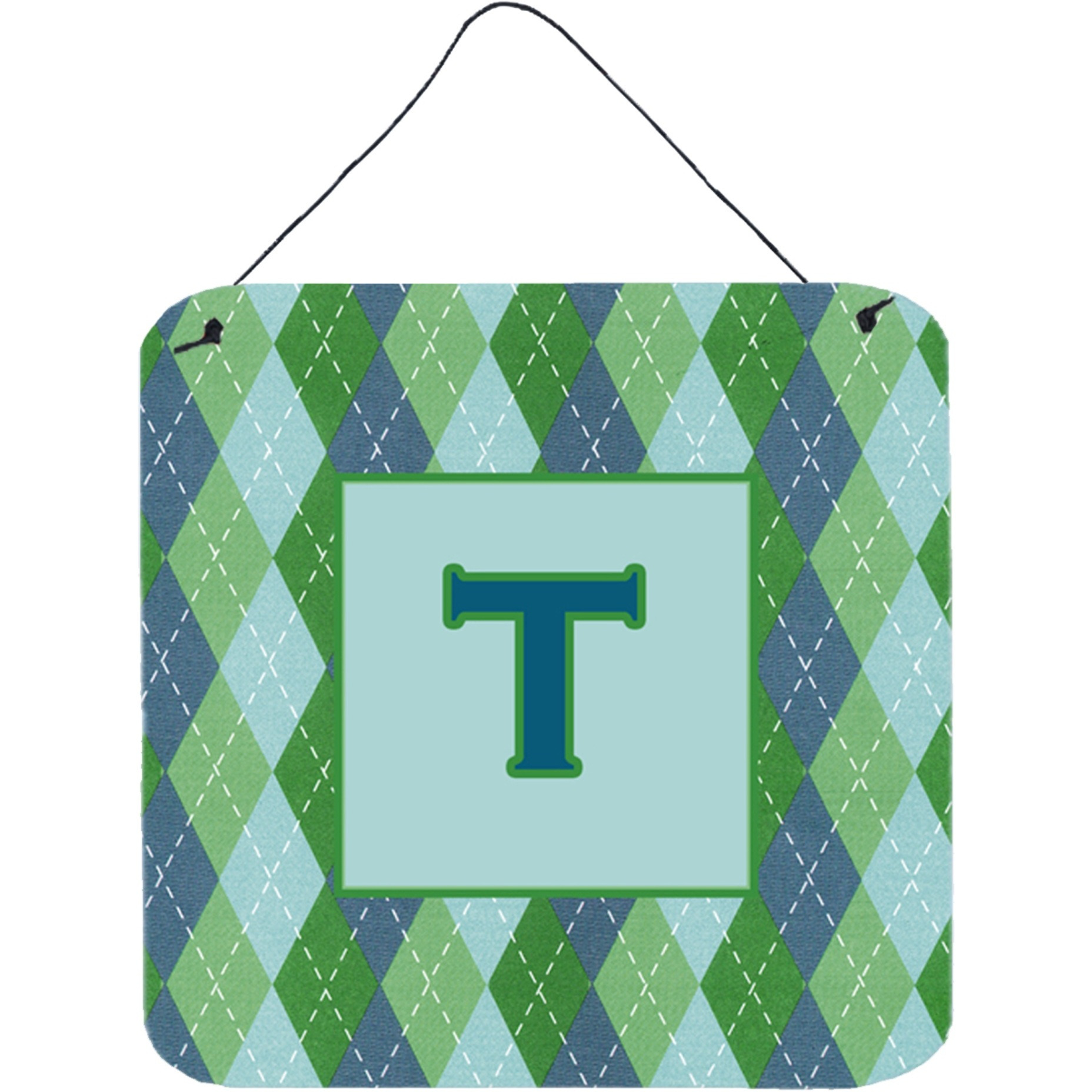 &quotCaroline's Treasures Letter T Initial Monogram-Blue Argoyle Door Hanging Prints wall-decor, 6 x 6, Multicolor"