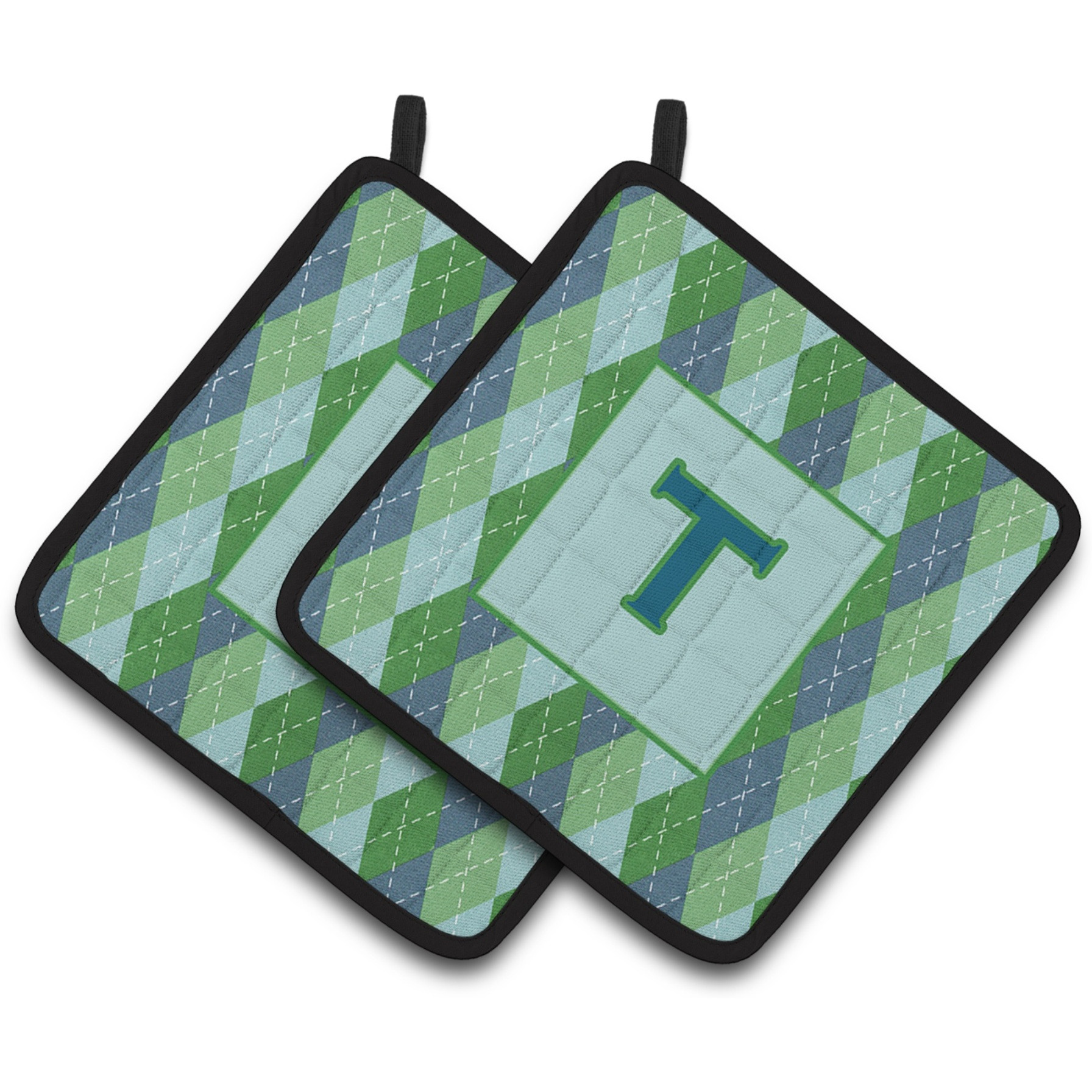 &quotCaroline's Treasures Initial T Monogram - Blue Argoyle Pair of Pot Holders CJ1020-TPTHD, 7.5HX7.5W, Multicolor"