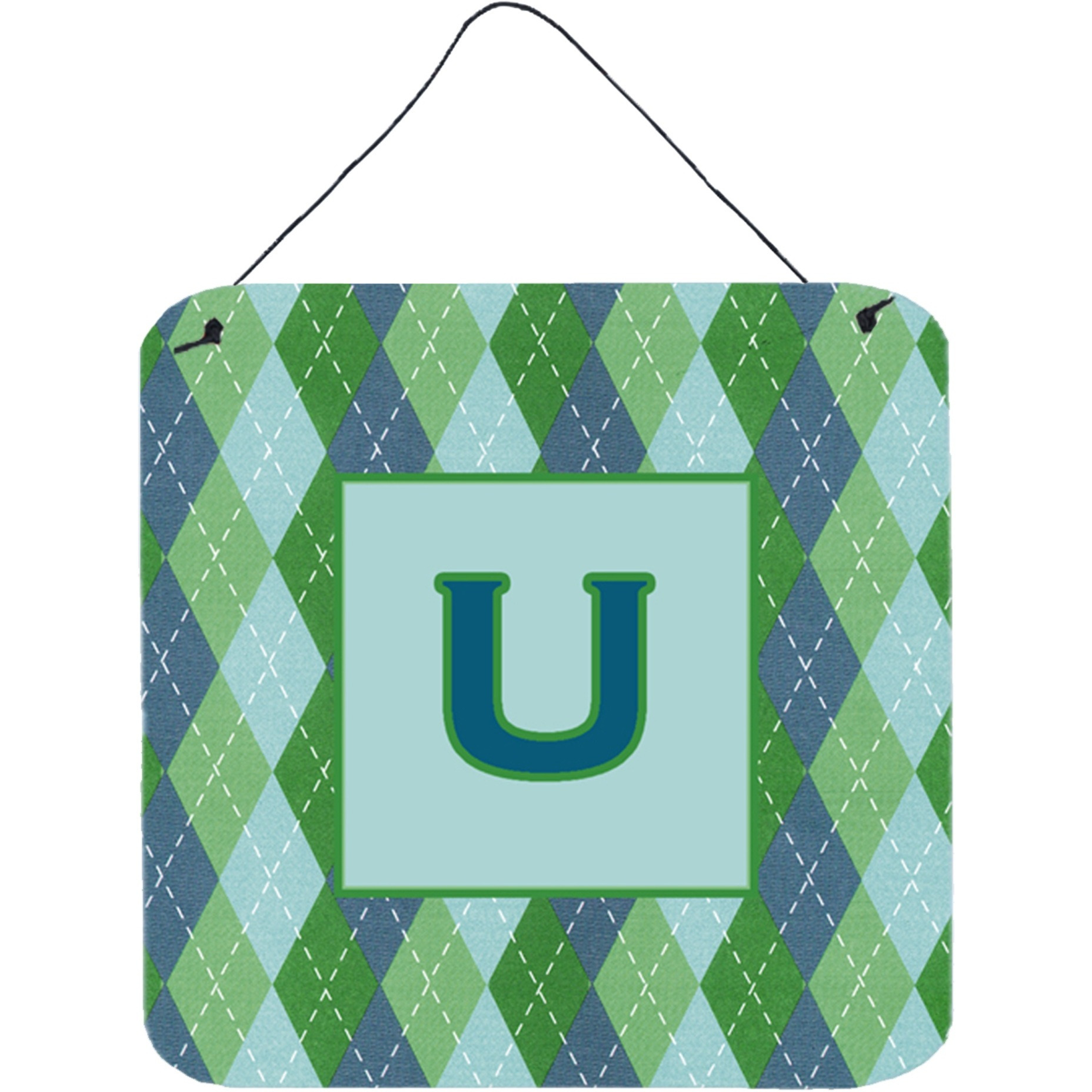 &quotCaroline's Treasures Letter U Initial with Monogram-Blue Argyle Wall or Door Hanging Prints, 6 x 6"", Multicolor"
