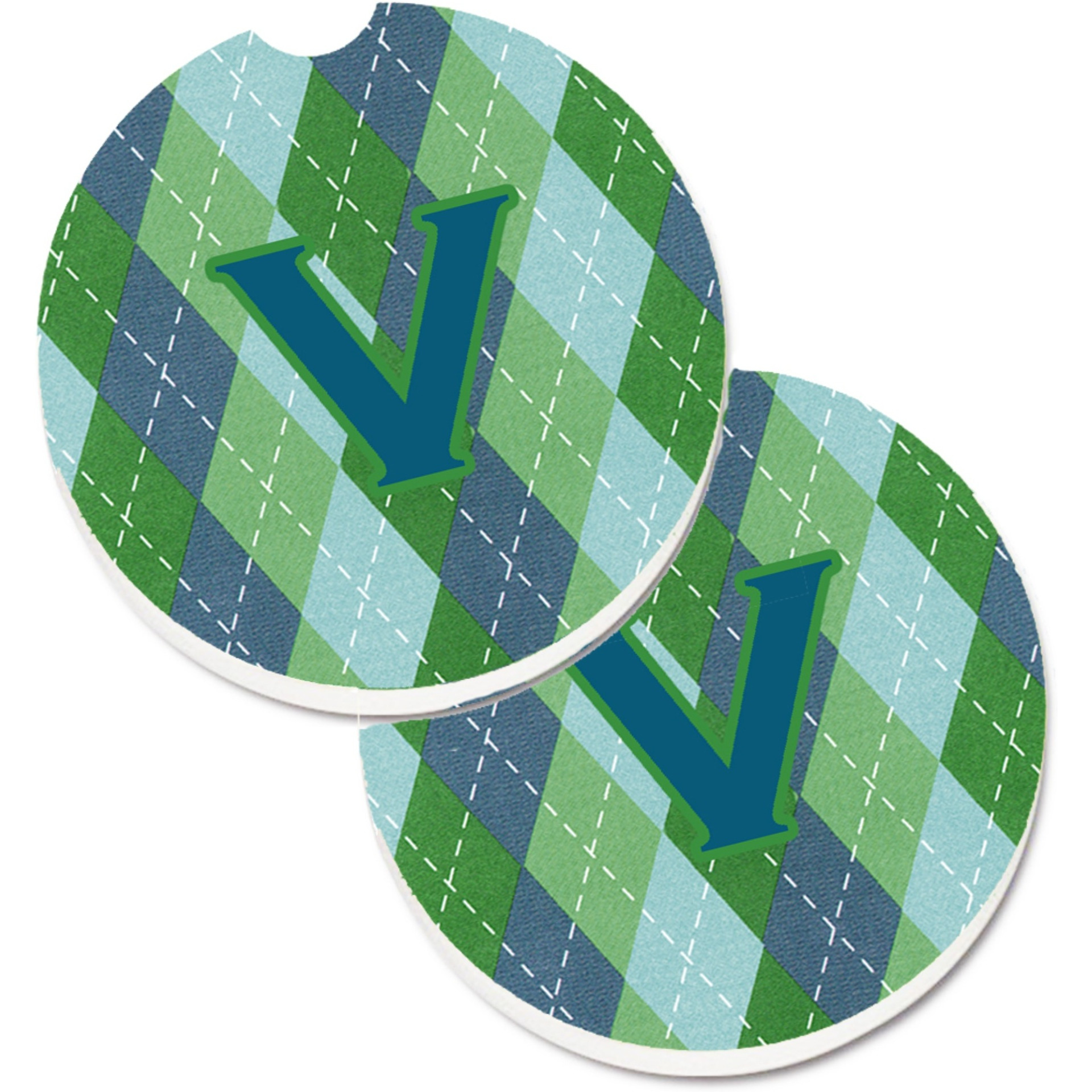 &quotCaroline's Treasures Initial V Monogram - Blue Argoyle Set of 2 Cup Holder Car Coasters CJ1020-VCARC, 2.56, Multicolor"