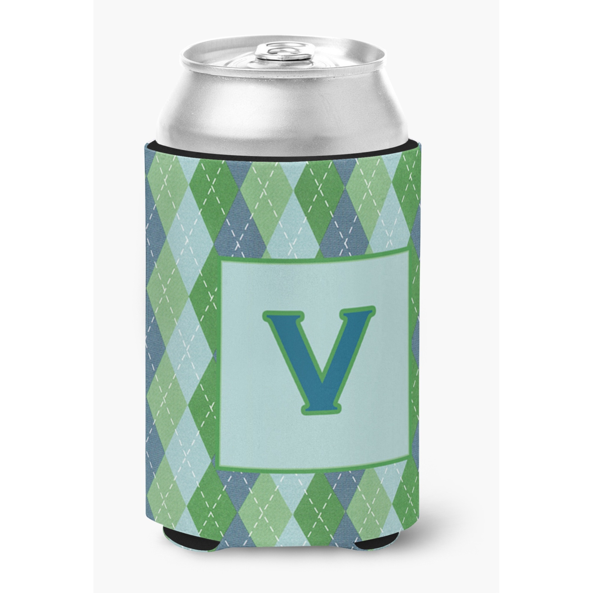 Letter V Initial Monogram - Blue Argoyle Can or Bottle Beverage Insulator Hugger