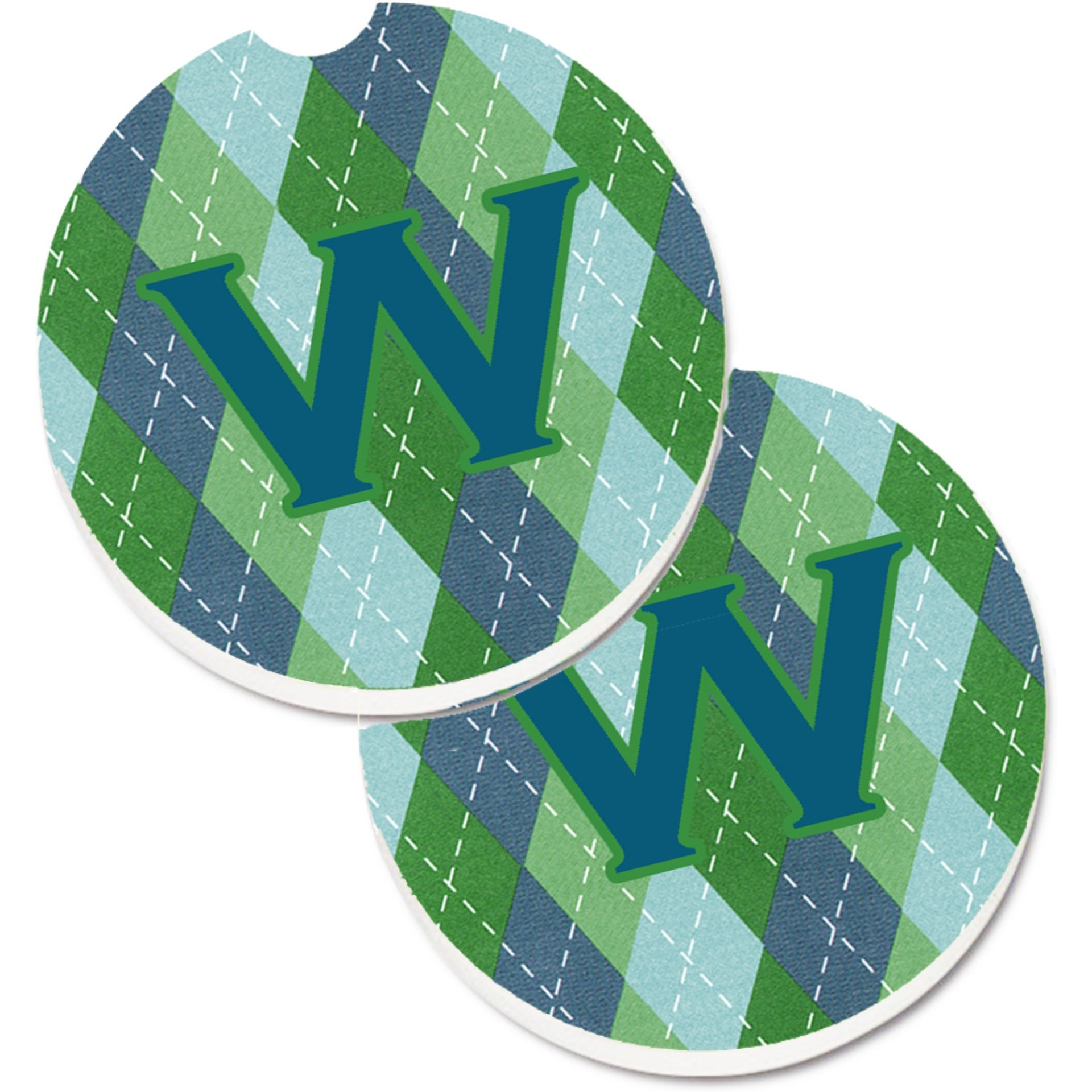 &quotCaroline's Treasures Initial W Monogram - Blue Argoyle Set of 2 Cup Holder Car Coasters CJ1020-WCARC, 2.56, Multicolor"