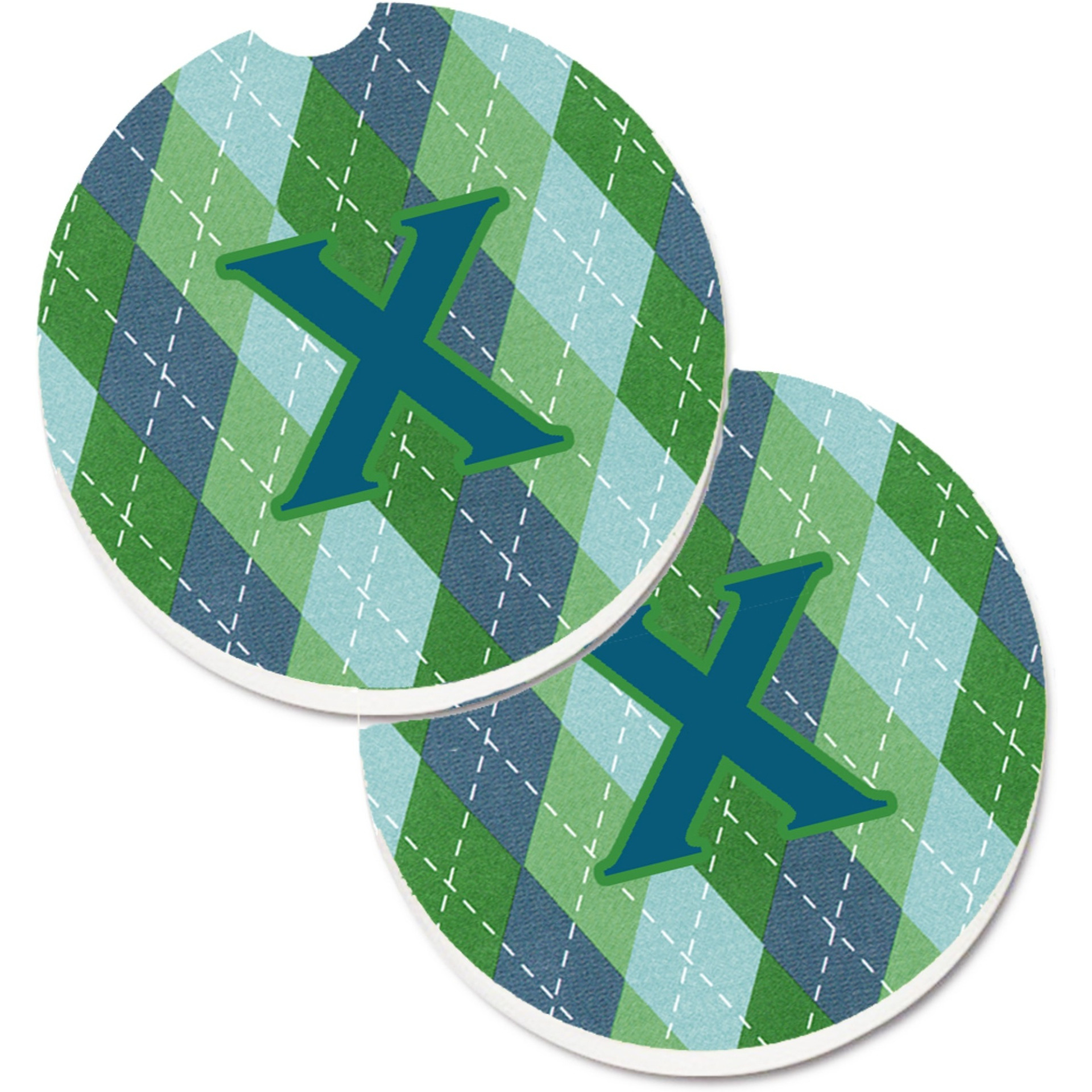 &quotCaroline's Treasures Letter x Monogram - Blue Argoyle Set of 2 Cup Holder Car Coasters CJ1020-XCARC, 2.56, Multicolor"
