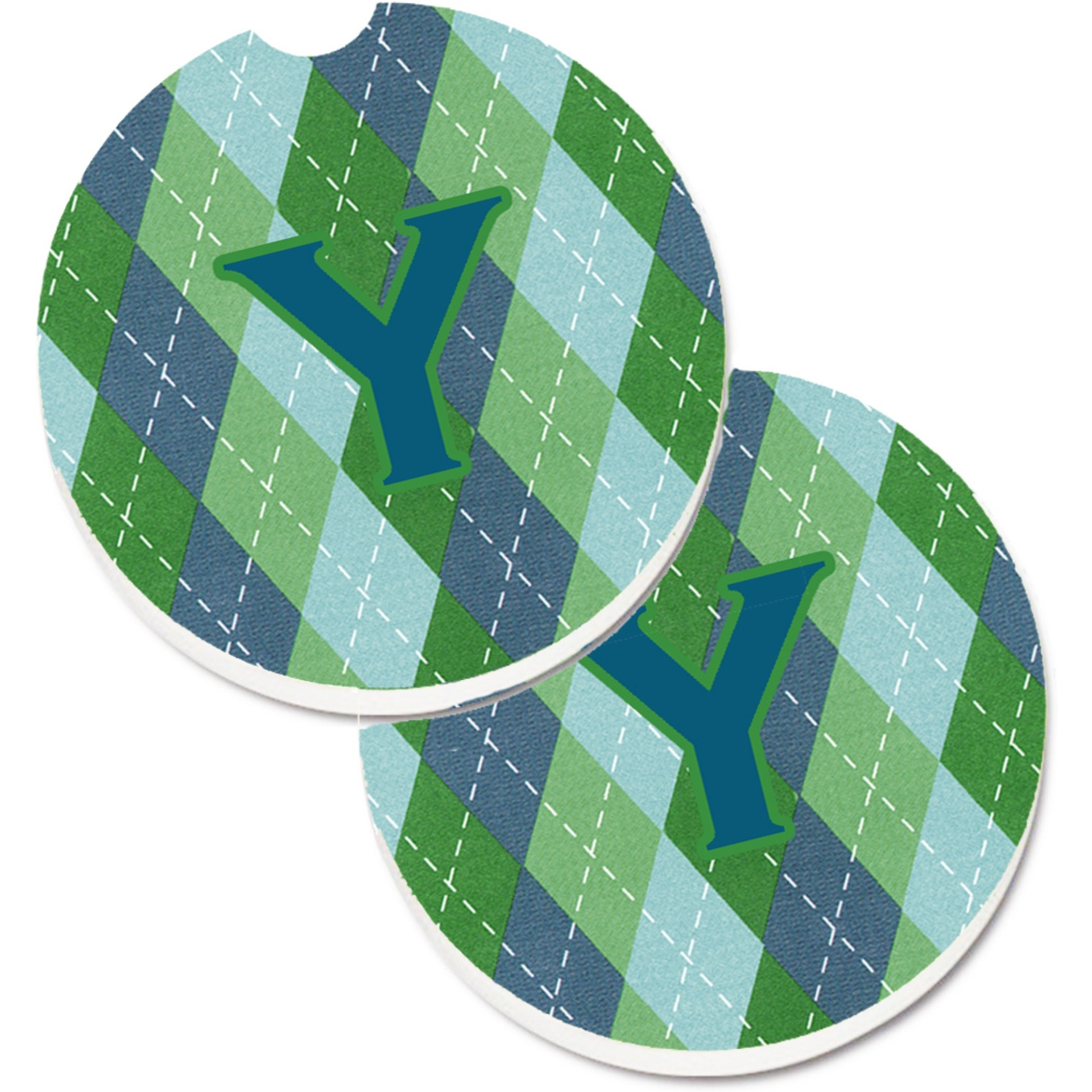 &quotCaroline's Treasures Initial Y Monogram - Blue Argoyle Set of 2 Cup Holder Car Coasters CJ1020-YCARC, 2.56, Multicolor"
