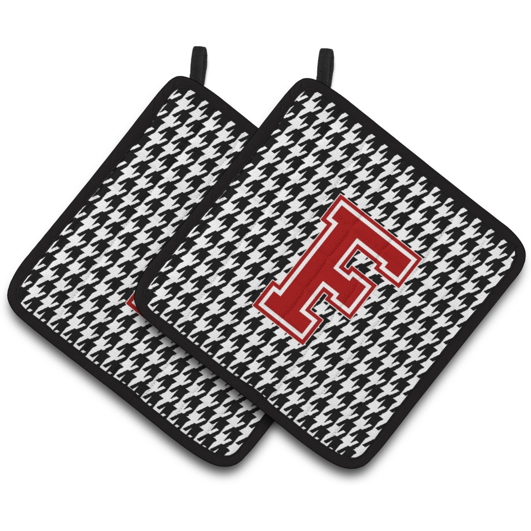&quotCaroline's Treasures Letter F Monogram - Houndstooth black Pair of Pot Holders CJ1021-FPTHD, 7.5HX7.5W, Multicolor"
