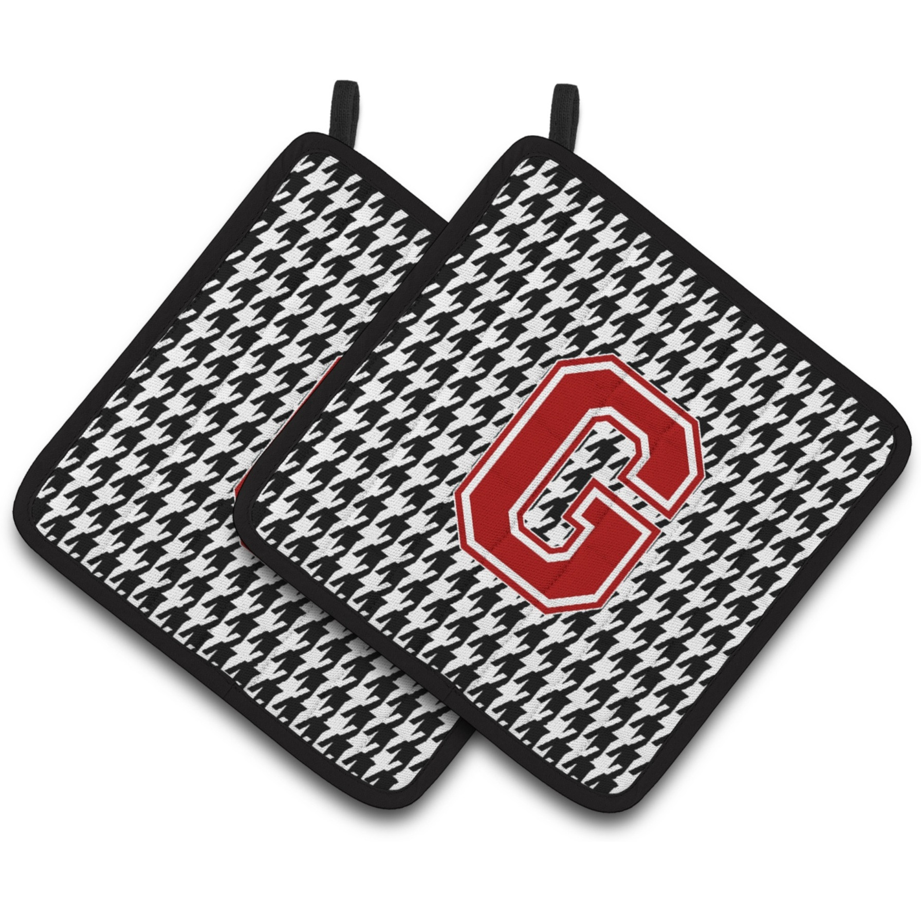 &quotCaroline's Treasures Letter G Monogram - Houndstooth black Pair of Pot Holders CJ1021-GPTHD, 7.5HX7.5W, Multicolor"