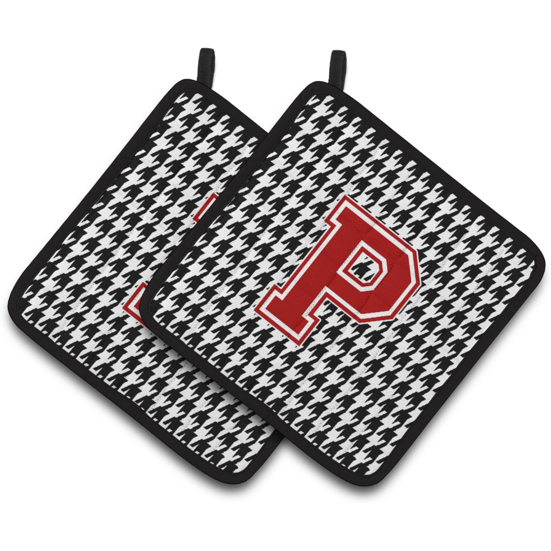 &quotCaroline's Treasures Letter P Monogram - Houndstooth black Pair of Pot Holders CJ1021-PPTHD, 7.5HX7.5W, Multicolor"