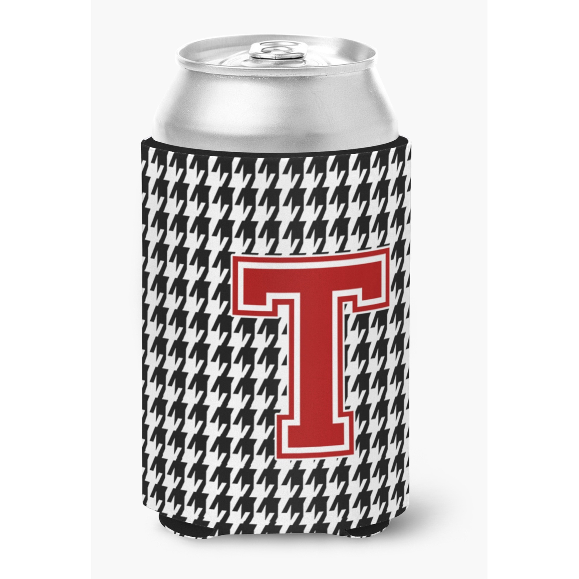 Monogram - Houndstooth Can or Bottle Beverage Insulator Hugger Initial T