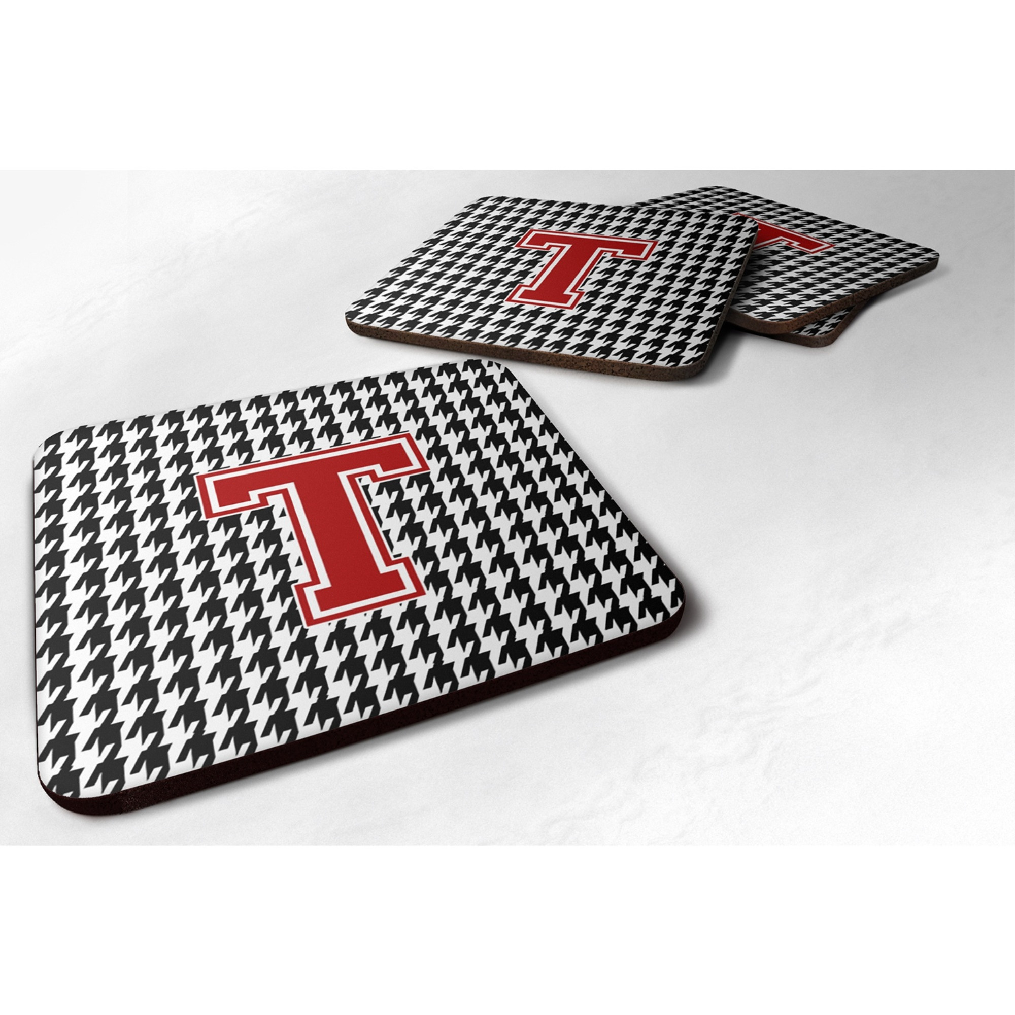 &quotCaroline's Treasures CJ1021-TFC Monogram-Houndstooth Foam Coasters (Set of 4), Initial T, 3.5"" H x 3.5"" W, Multicolor"
