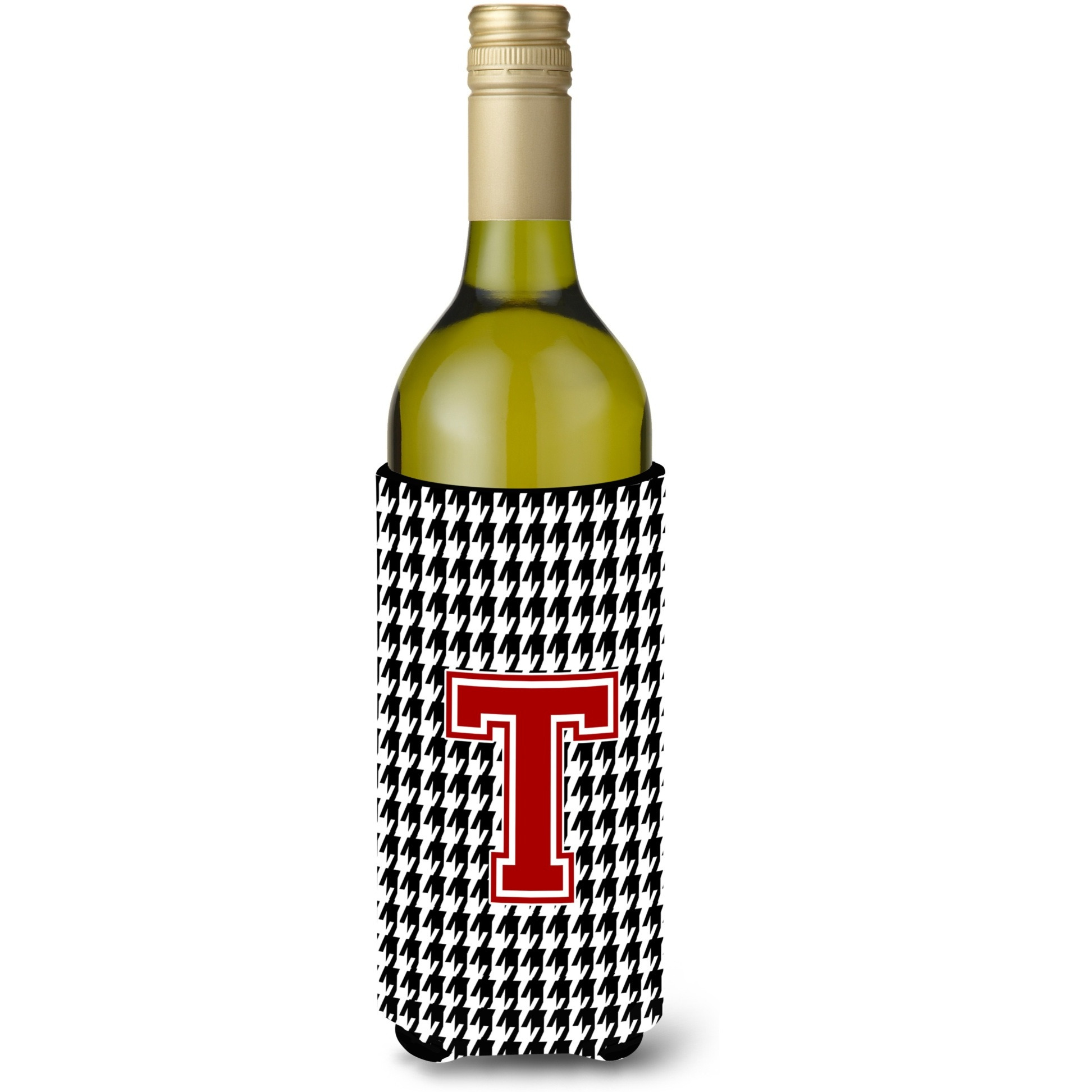 Monogram - Houndstooth  Initial  T Wine Bottle Beverage Insulator Beverage Insulator Hugger