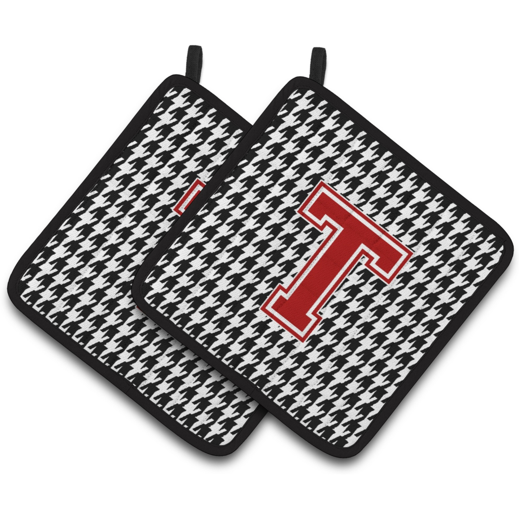 &quotCaroline's Treasures Letter T Monogram - Houndstooth black Pair of Pot Holders CJ1021-TPTHD, 7.5HX7.5W, Multicolor"