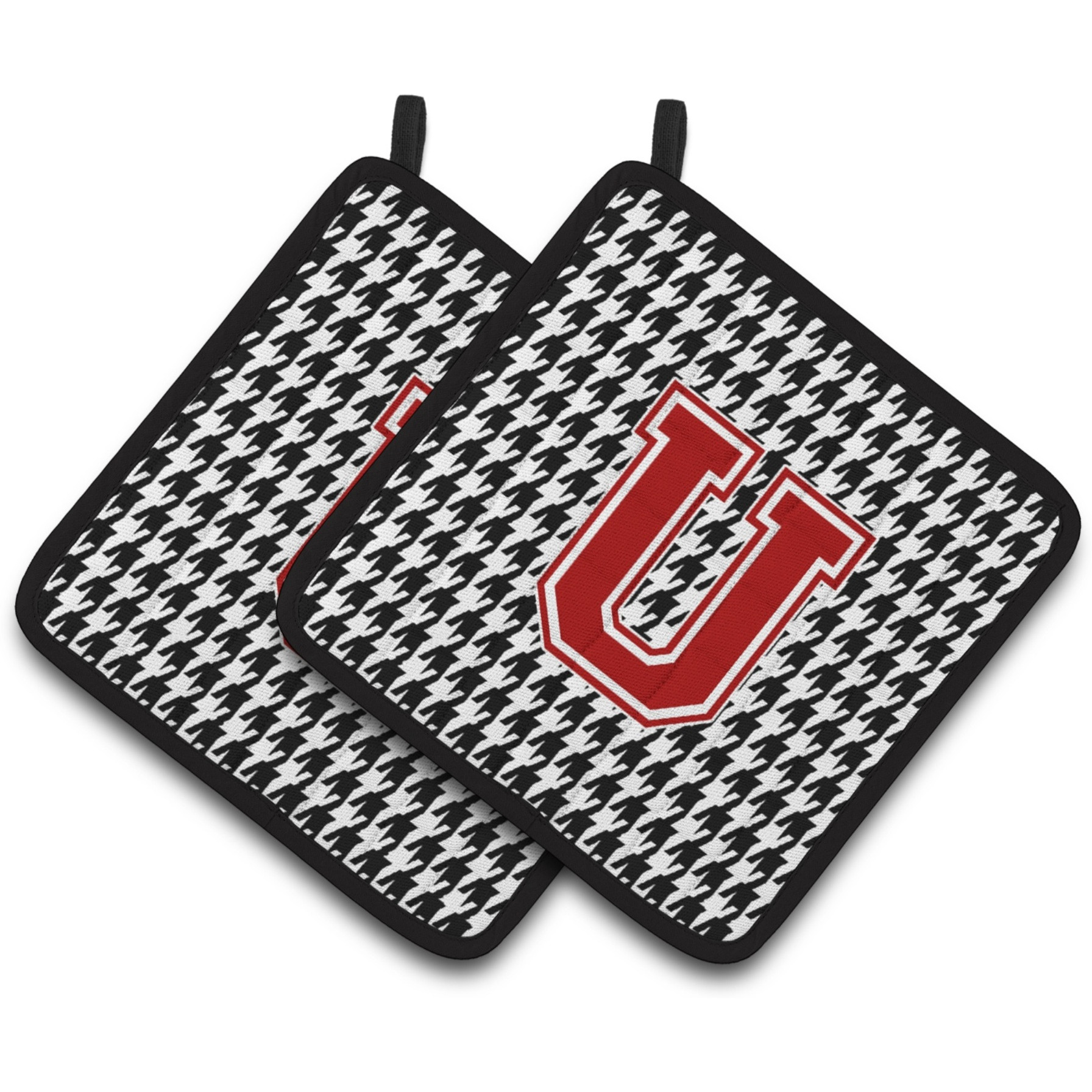 &quotCaroline's Treasures Letter U Monogram - Houndstooth black Pair of Pot Holders CJ1021-UPTHD, 7.5HX7.5W, Multicolor"
