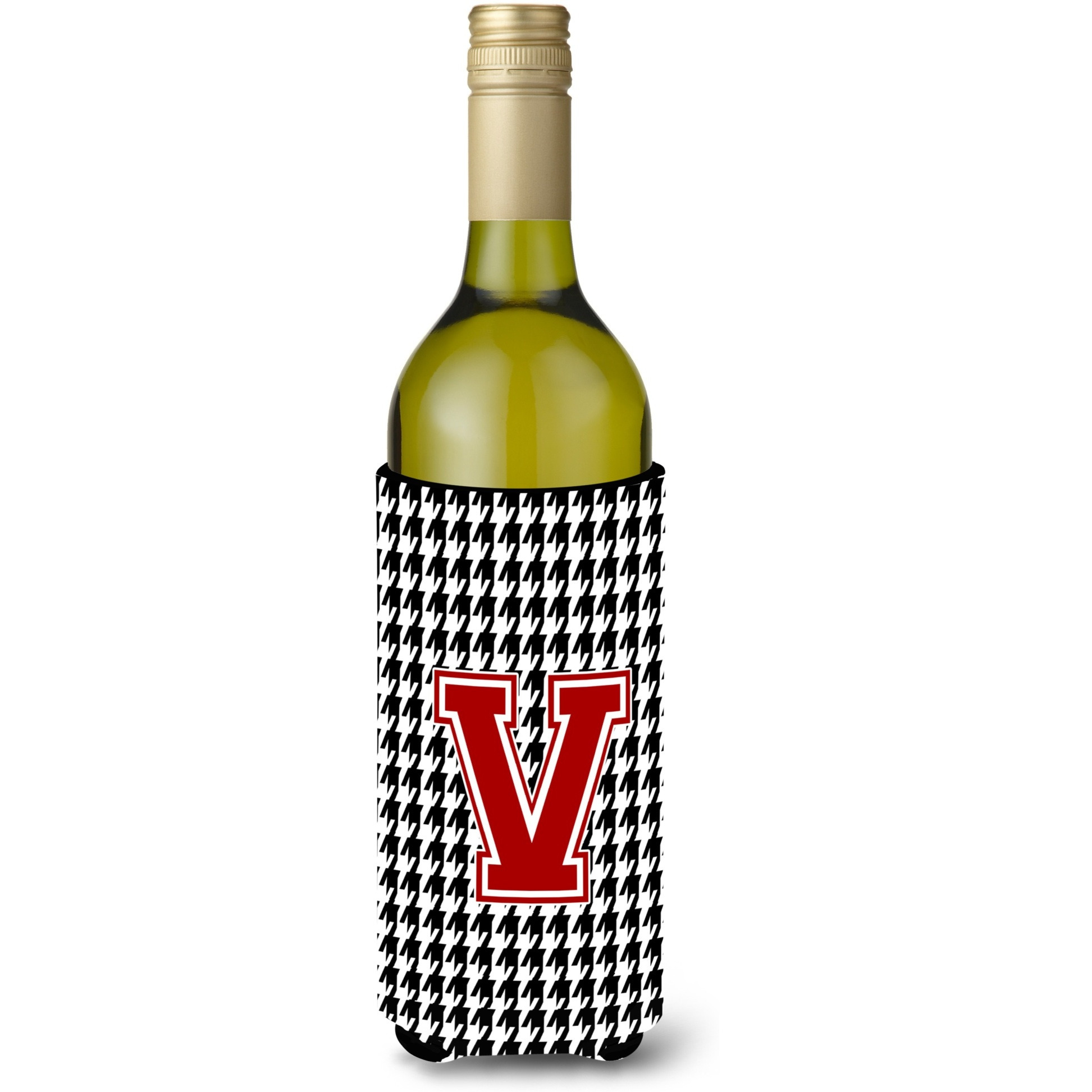 Monogram - Houndstooth  Initial  V Wine Bottle Beverage Insulator Beverage Insulator Hugger