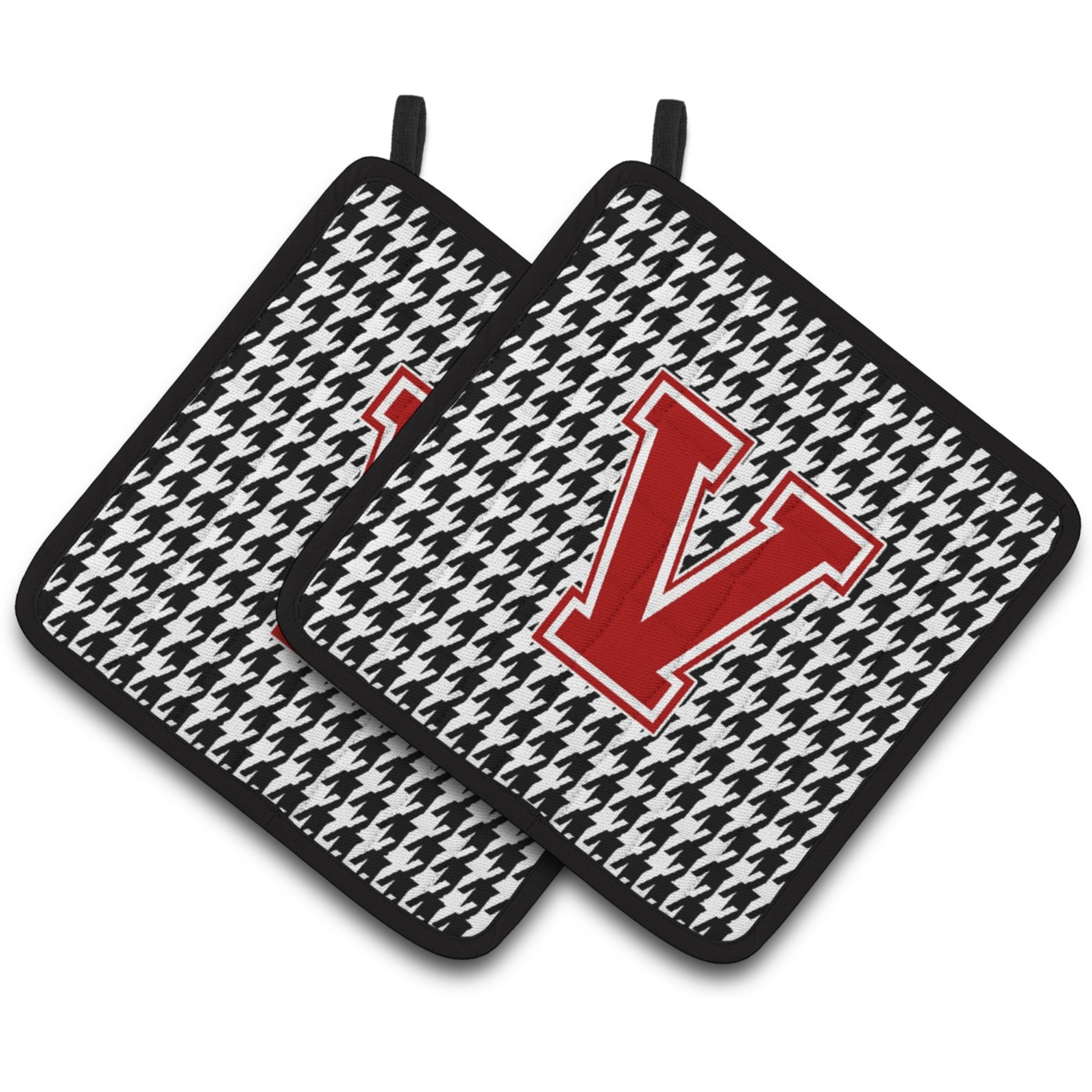 &quotCaroline's Treasures Letter V Monogram - Houndstooth black Pair of Pot Holders CJ1021-VPTHD, 7.5HX7.5W, Multicolor"