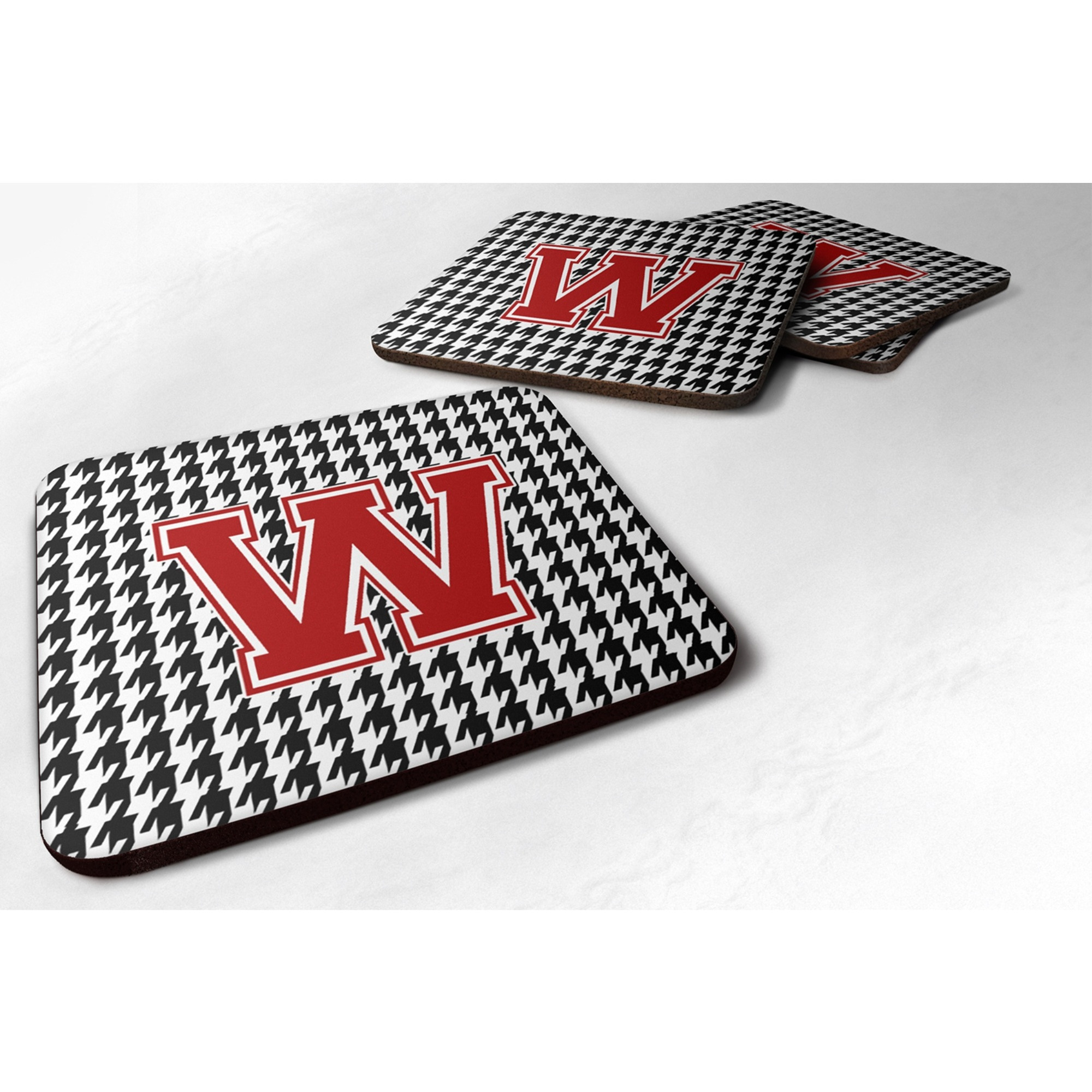 &quotCaroline's Treasures CJ1021-WFC Monogram-Houndstooth Foam Coasters (Set of 4), Initial W, 3.5"" H x 3.5"" W, Multicolor"