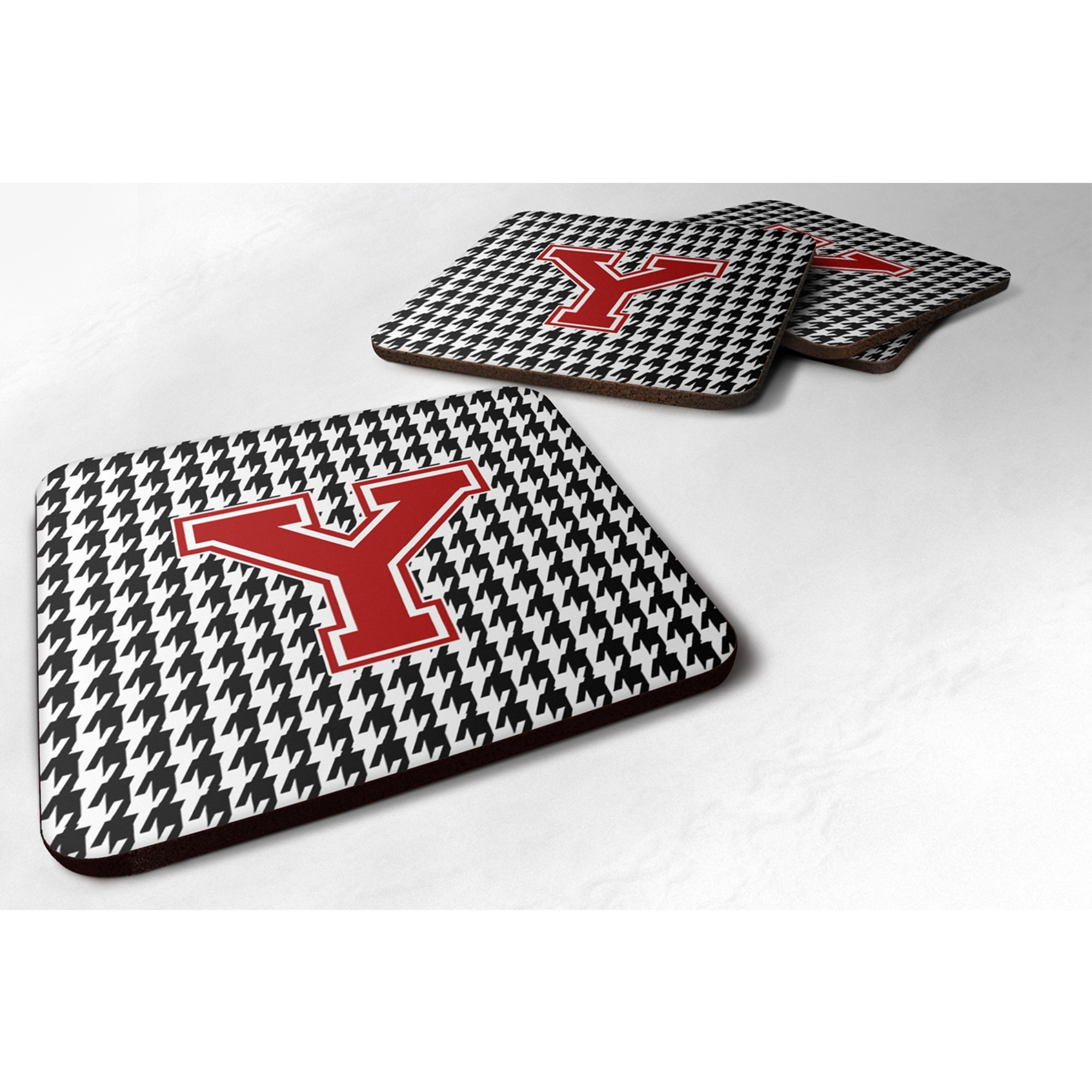&quotCaroline's Treasures CJ1021-YFC Monogram-Houndstooth Foam Coasters (Set of 4), Initial Y, 3.5"" H x 3.5"" W, Multicolor"
