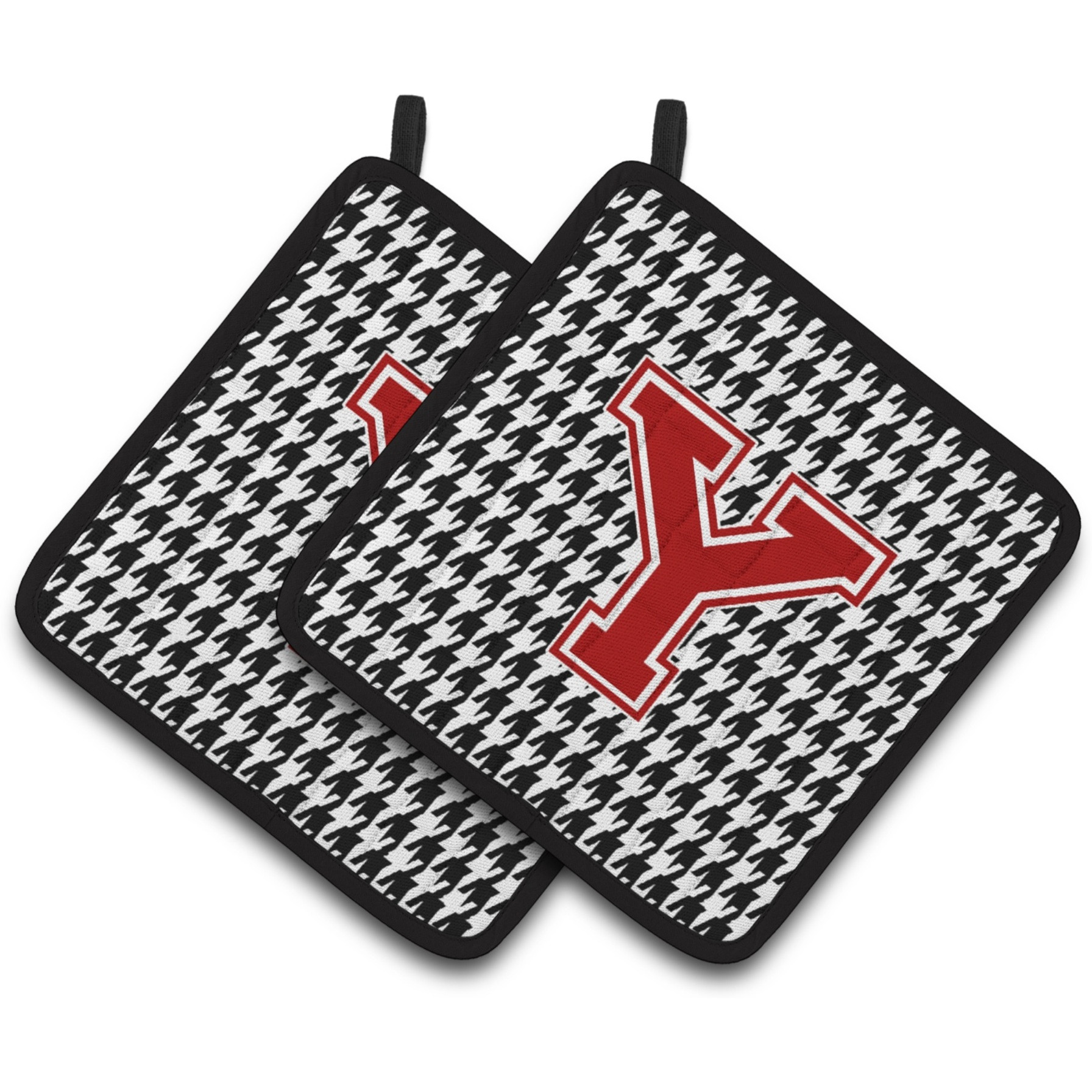 &quotCaroline's Treasures Letter Y Monogram - Houndstooth black Pair of Pot Holders CJ1021-YPTHD, 7.5HX7.5W, Multicolor"
