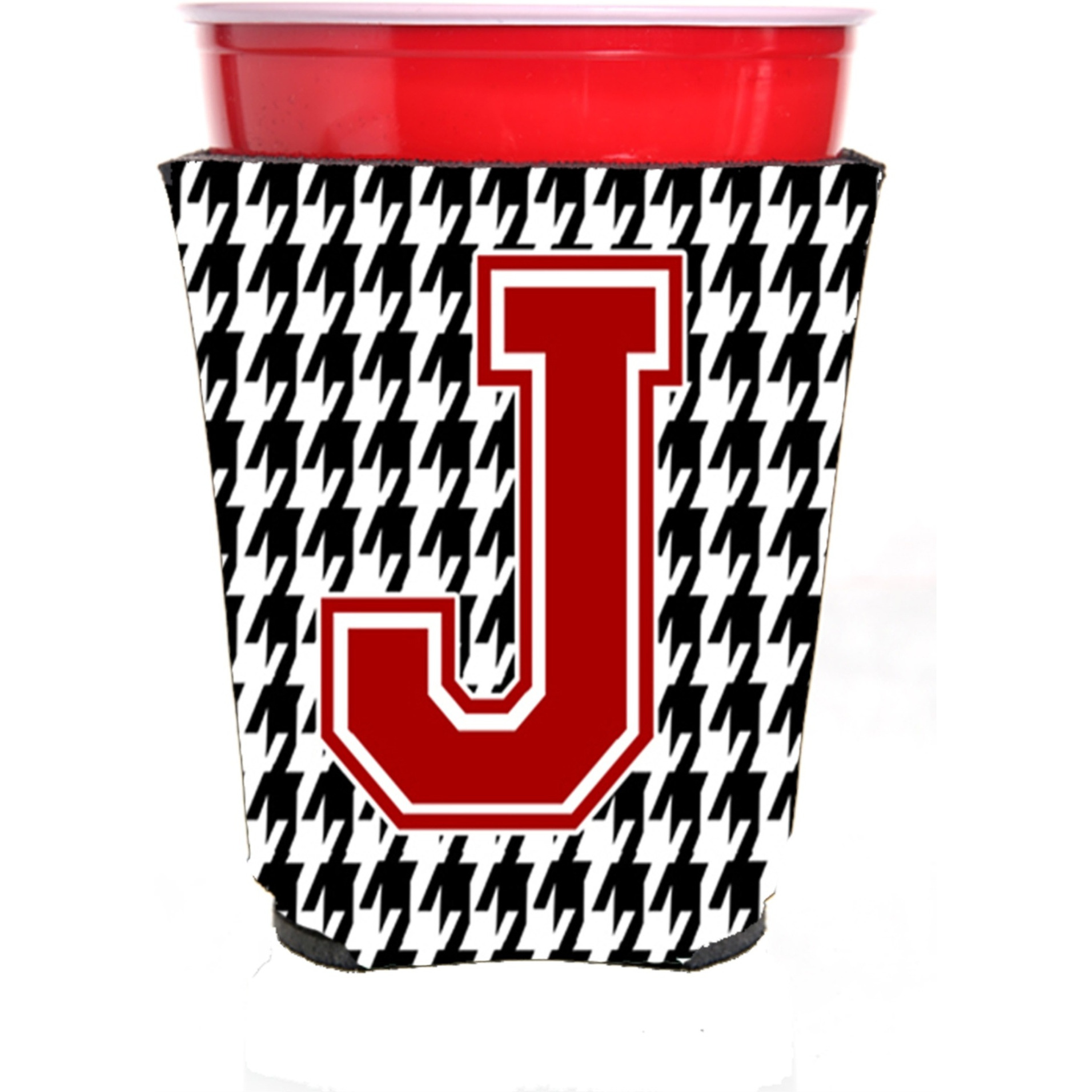 Monogram - Houndstooth  Initial  J Red Solo Cup Beverage Insulator Hugger CJ1021J-RSC
