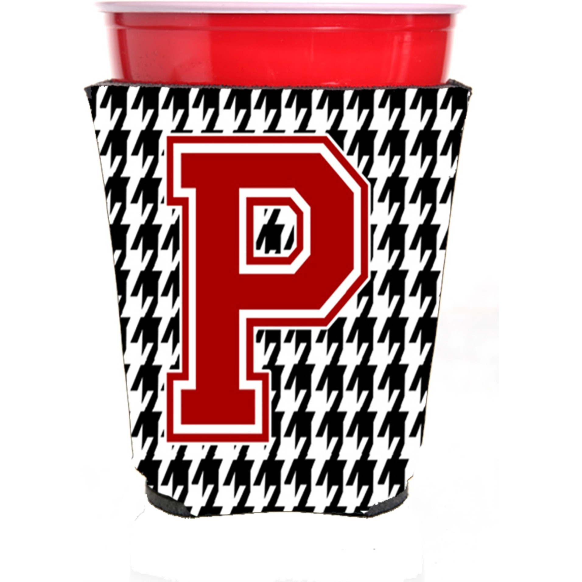 Monogram - Houndstooth  Initial  P Red Solo Cup Beverage Insulator Hugger CJ1021P-RSC