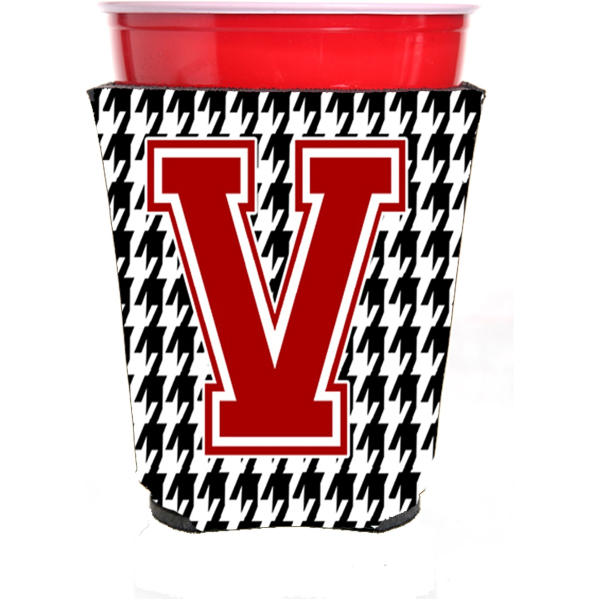Monogram - Houndstooth  Initial  V Red Solo Cup Beverage Insulator Hugger CJ1021V-RSC