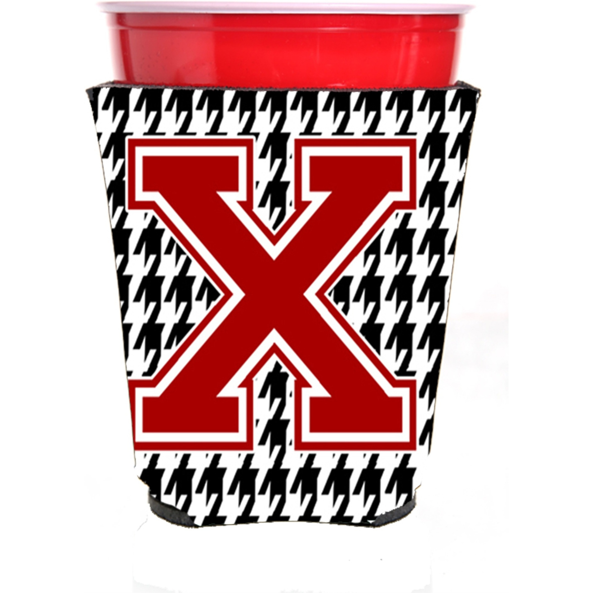 Monogram - Houndstooth  Initial  X Red Solo Cup Beverage Insulator Hugger CJ1021X-RSC