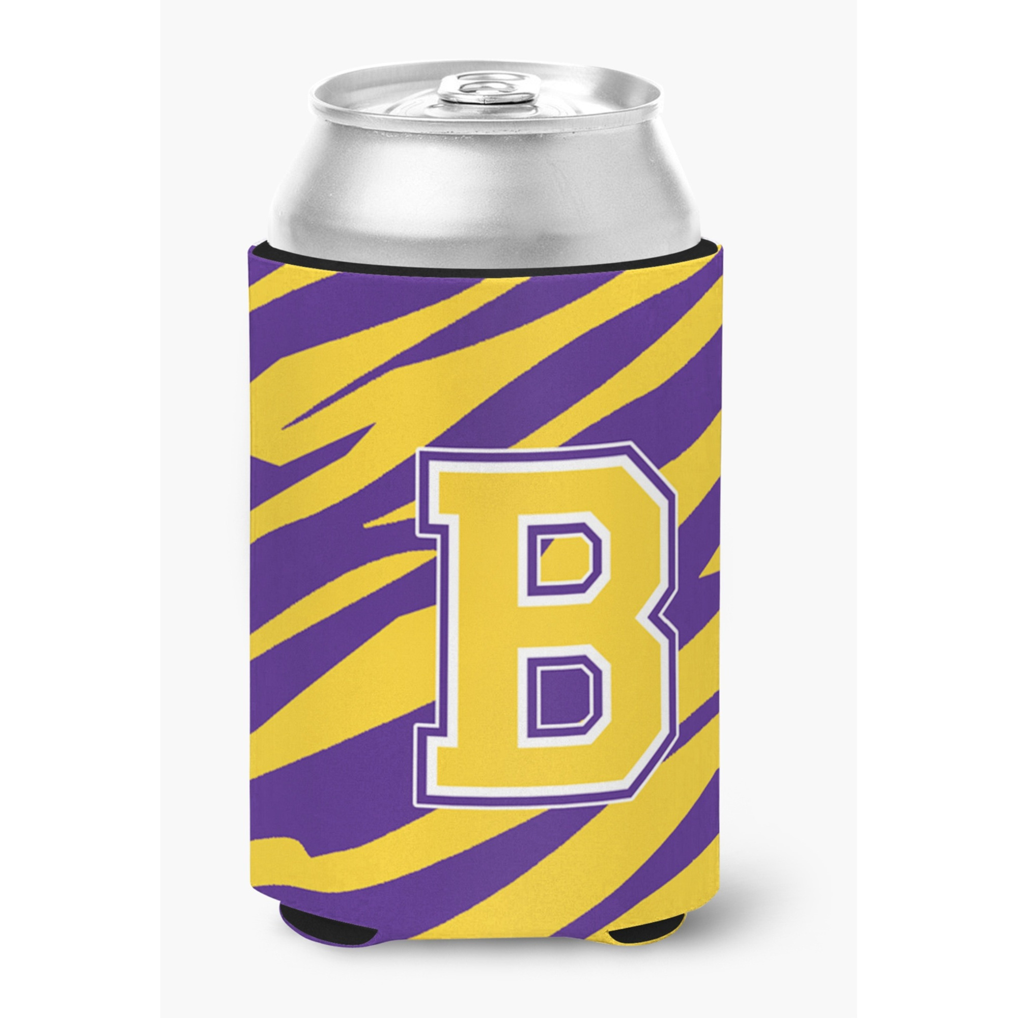 Monogram - Tiger Stripe - Purple Gold Can or Bottle Beverage Insulator Initial B
