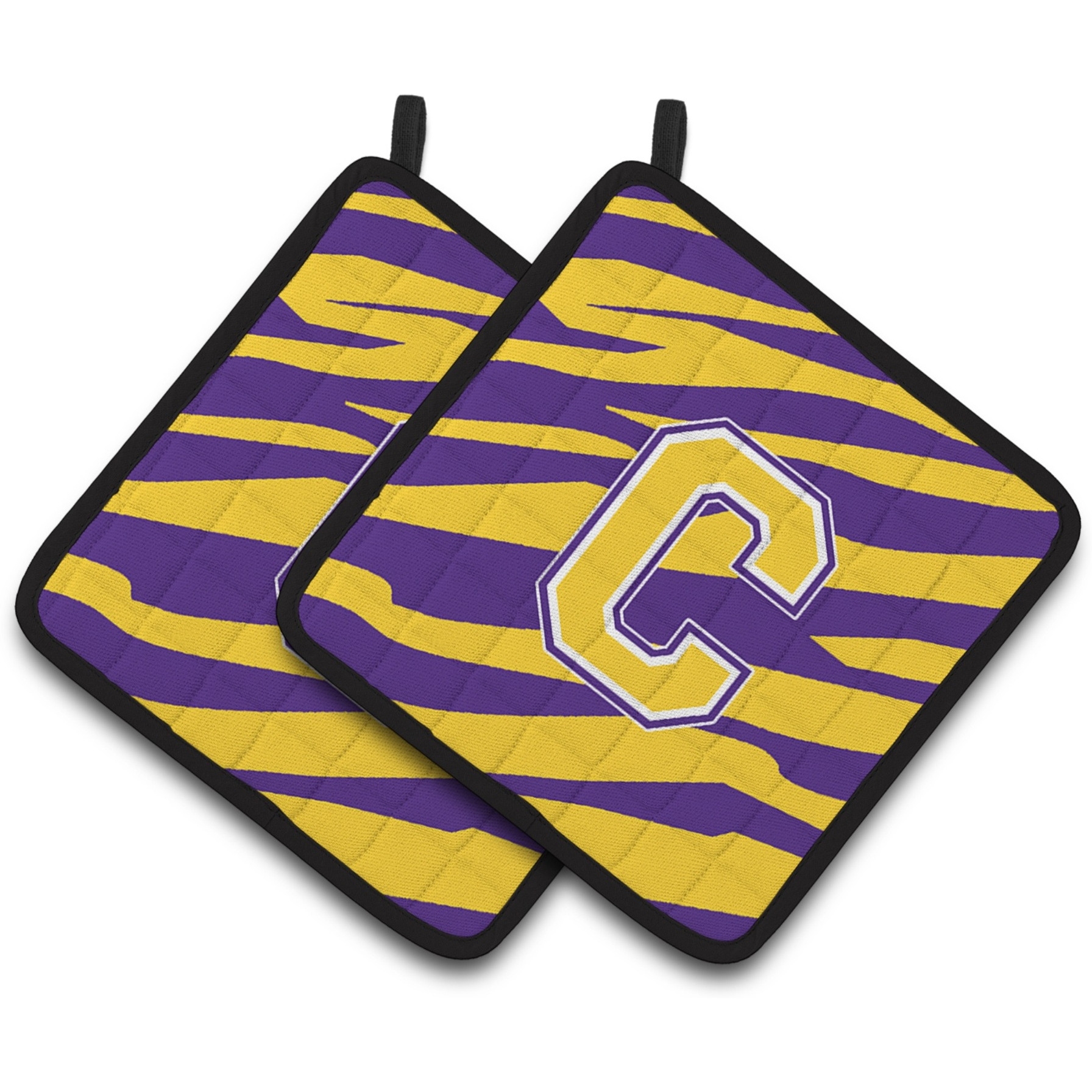 &quotCaroline's Treasures CJ1022-CPTHD Letter C Monogram with Tiger Stripes Pot Holders (1 Pair), 7.5"" x 7.5"", Purple/Gold"