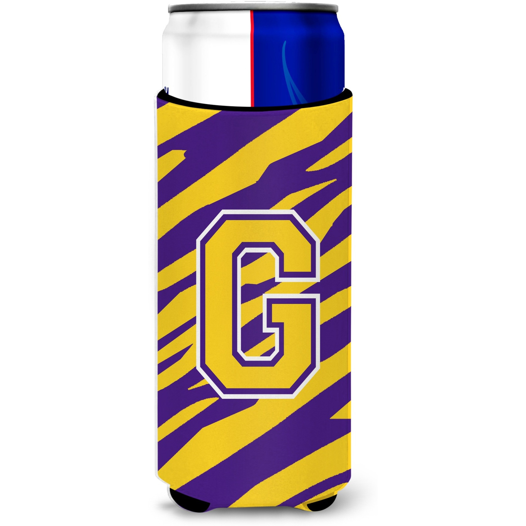 Monogram - Tiger Stripe - Purple Gold  Letter G Ultra Beverage Insulators for slim cans CJ1022-GMUK
