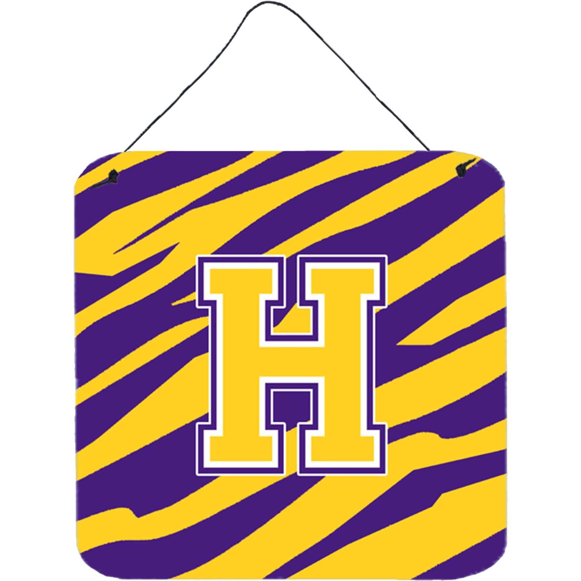 &quotCaroline's Treasures Tiger Stripe-Purple Gold Wall or Door Hanging Prints, Initial H, 6 x 6"", Multicolor"