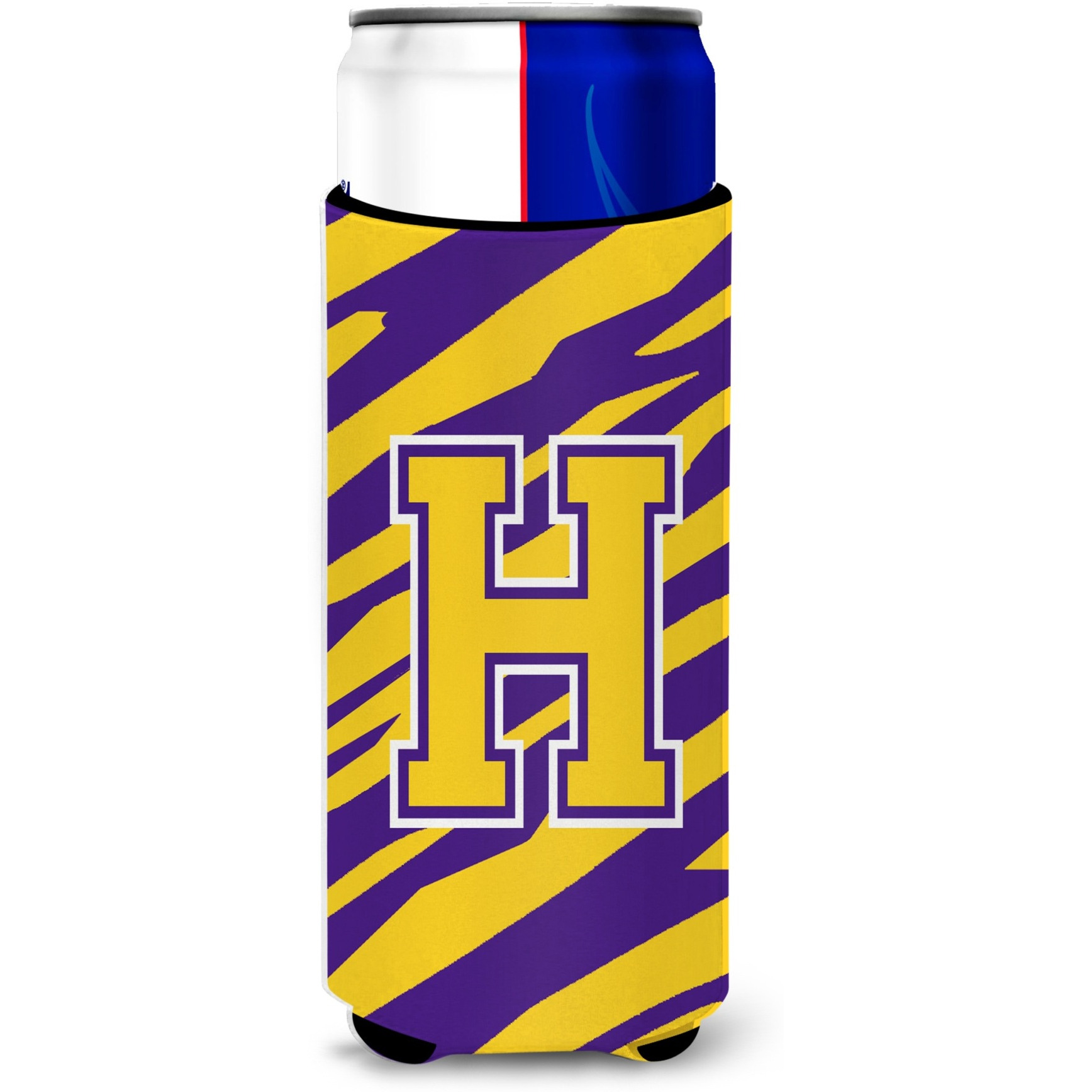 Monogram - Tiger Stripe - Purple Gold  Letter H Ultra Beverage Insulators for slim cans CJ1022-HMUK